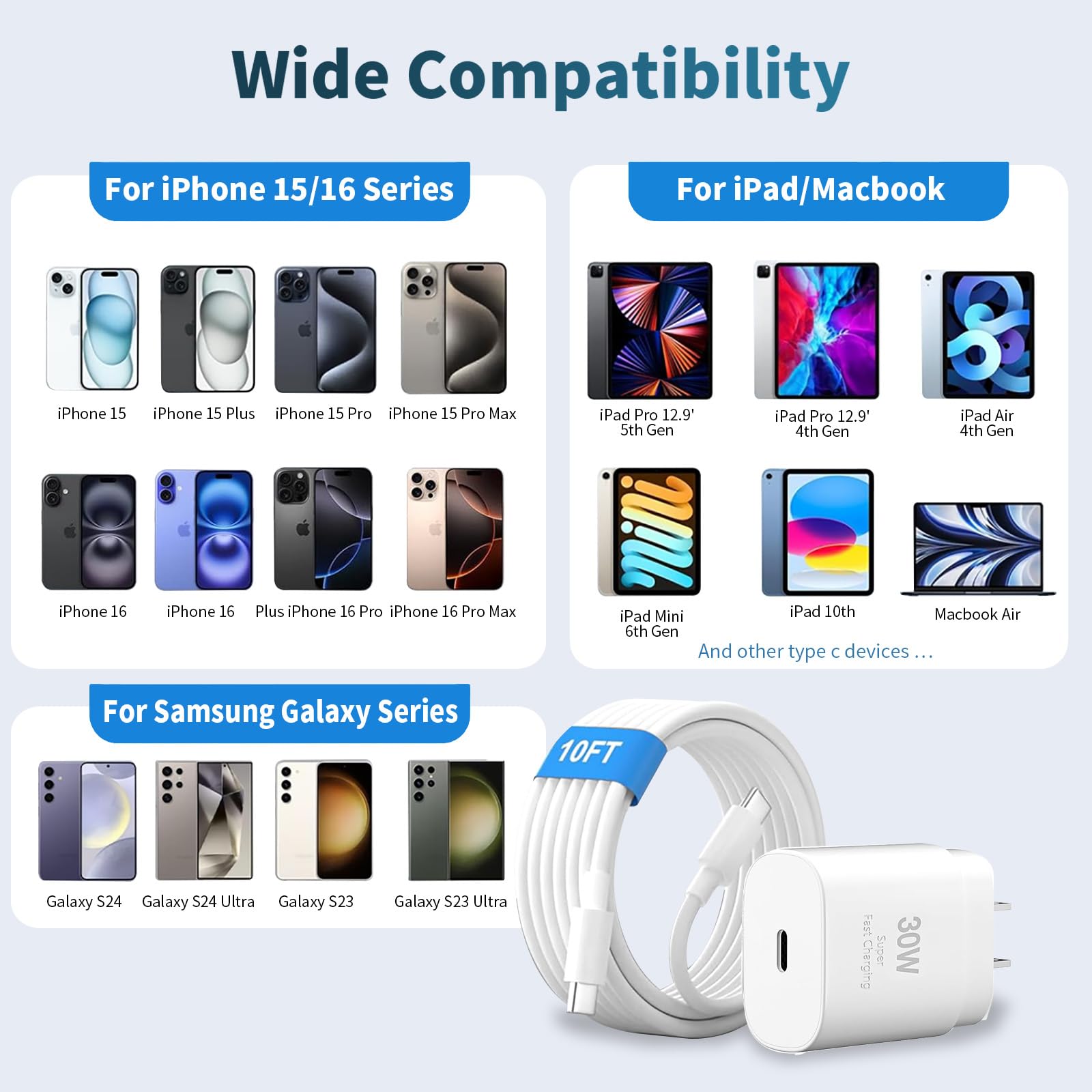 I Phone 16 15 Pro Charger Fast Charging,30W Usb C Super Fast Charger Block With 10Ft Long Type C For I-Phone 16/16 Pro/16 Pro Ma