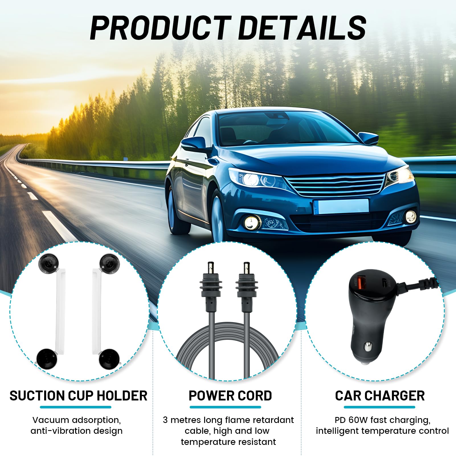 Starlink Mini Car Mounting Kit,Powerful Four Suction Cups Ensure Stable Signal Reception,Featuring A 9.84Ft Cable And Charger He