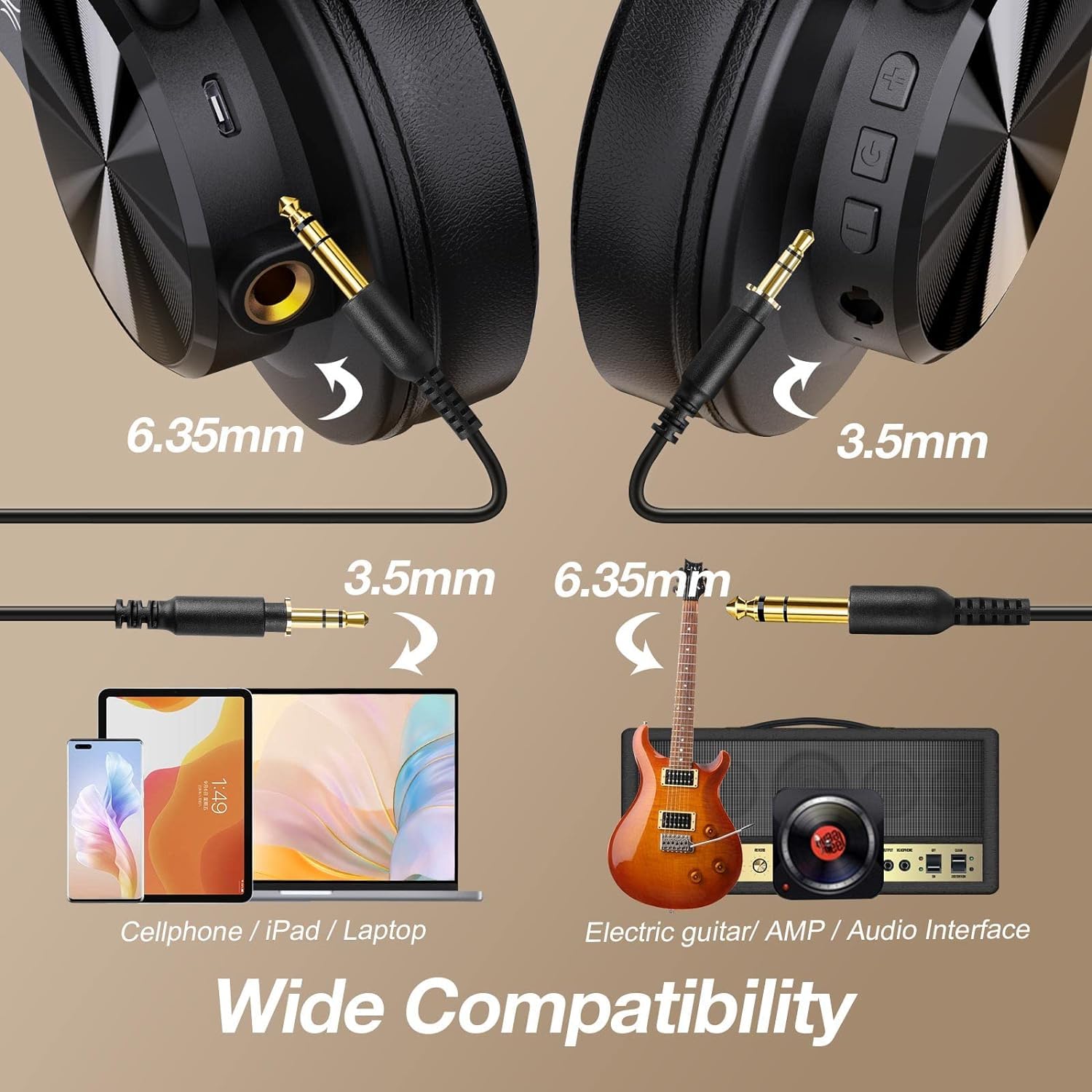 Oneodio A70 Bluetooth Over Ear Headphones, Wireless Headphones With 72H Playtime, Hi-Res, Built-In Mic, 3.5Mm/6.35Mm Wired Audio