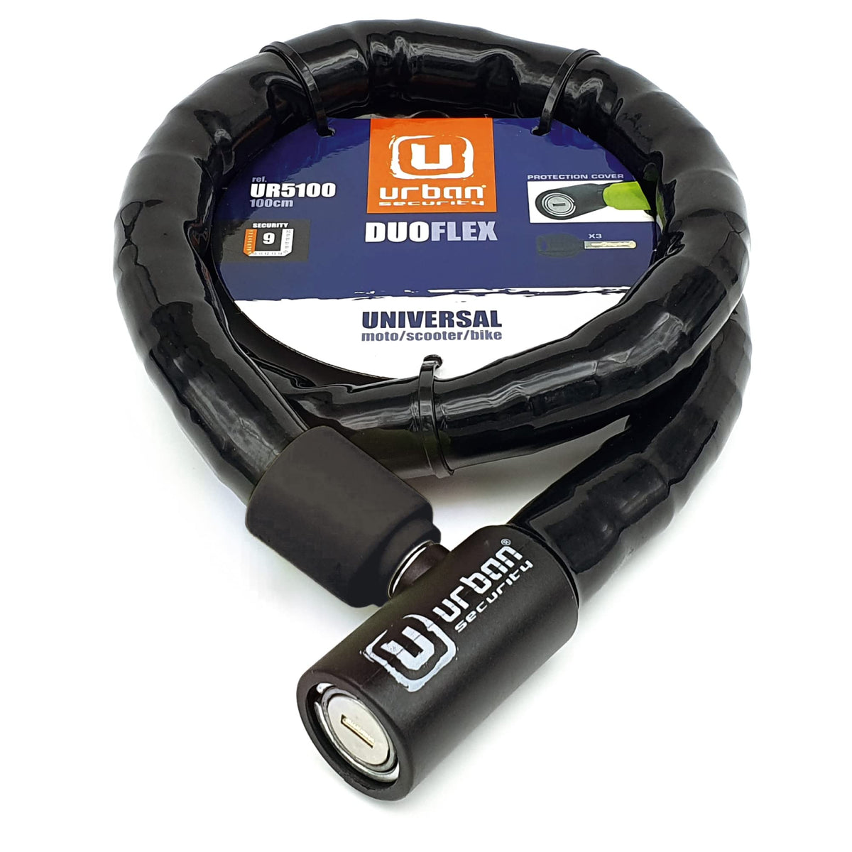 Urban Ur5100 Articulated Anti Theft Cable Duoflex Reinforced Steel Universal Bicycle, Motorcycle, Scooter 100Cm, Black/Yellow