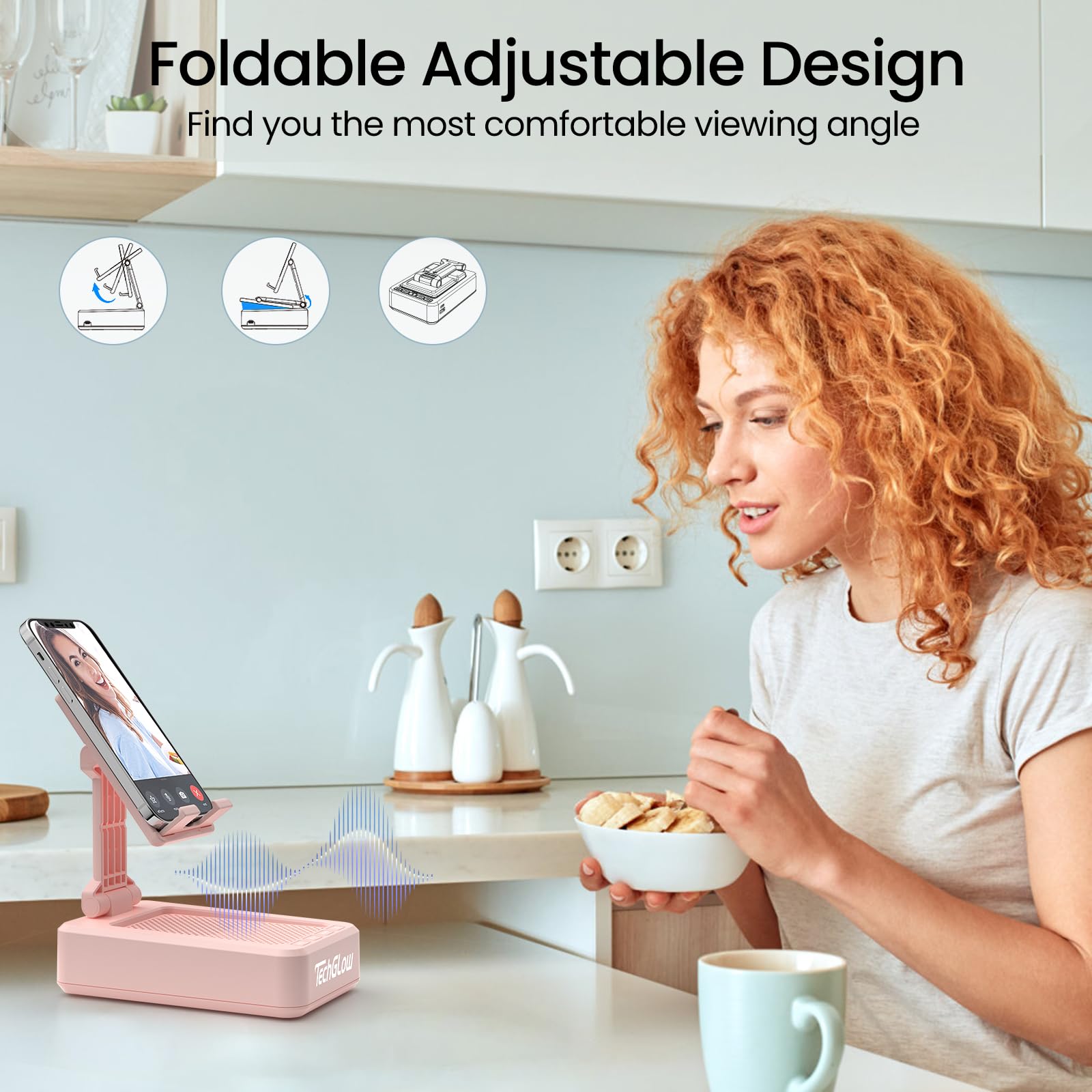 Techglow Gift For Women Foldable Cellphone Stand With Bluetooth Speaker Wireless Speaker With Phone Holder Birthday Gift Idea Fo
