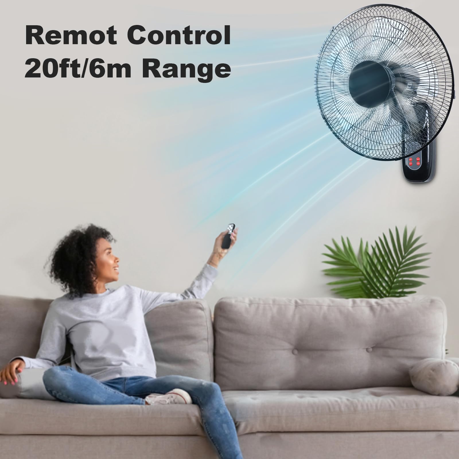 Aottop 16 Inch Wall Mount Fan With Remote Control - 3-Speed And 3 Modes, Timer Function, Adjustable Head, Oscillating Fan For Ho