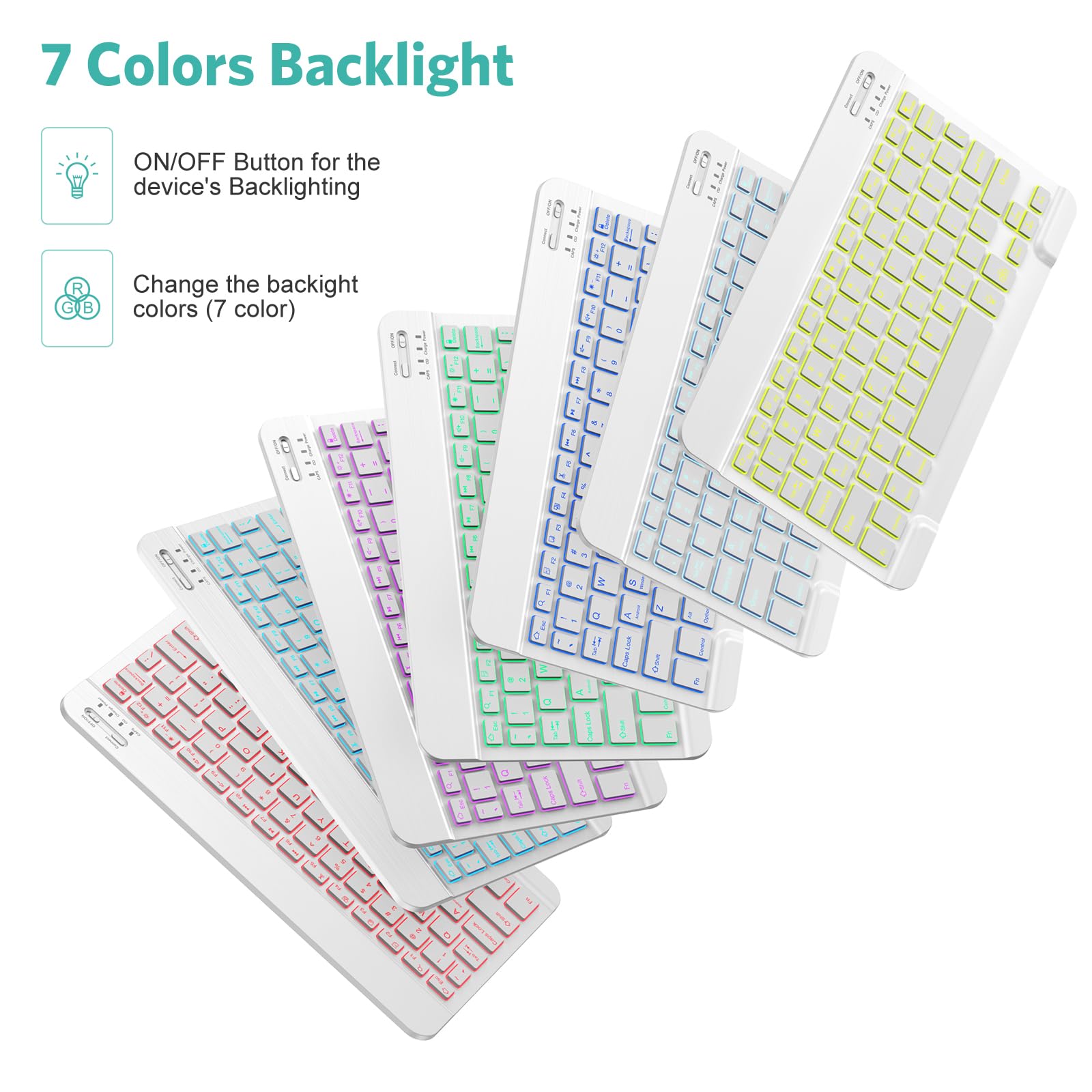 Tecurs Bluetooth Keyboard And Mouse Combo For Ipad, 7 Color Backlit Rechargeable Wireless Keyboard & Mouse Compatible With Ipad
