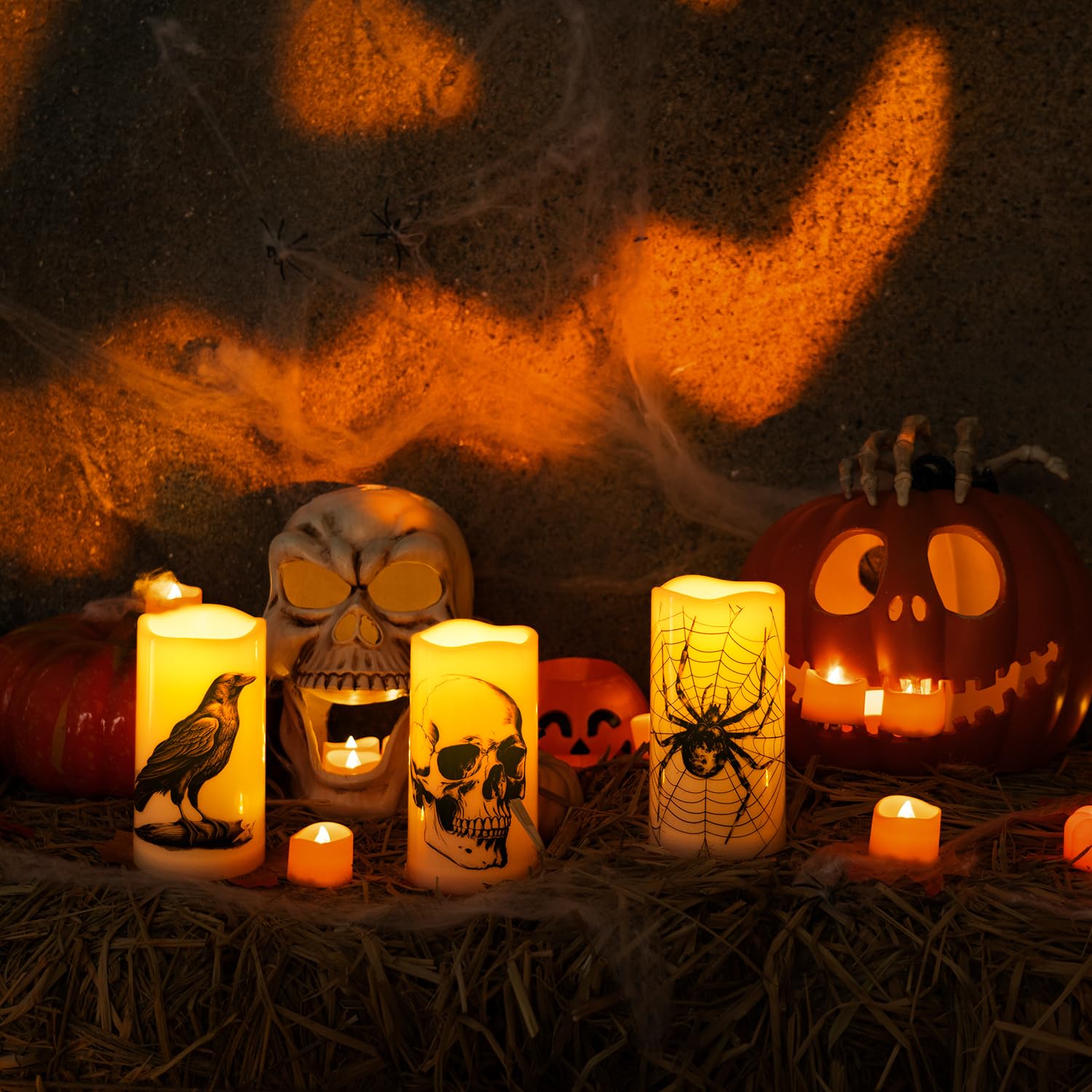 Homemory Halloween Candles, Color Changing Flameless Candles, Battery Opeated Candles, Outdoor Waterproof Plastic Candles With R