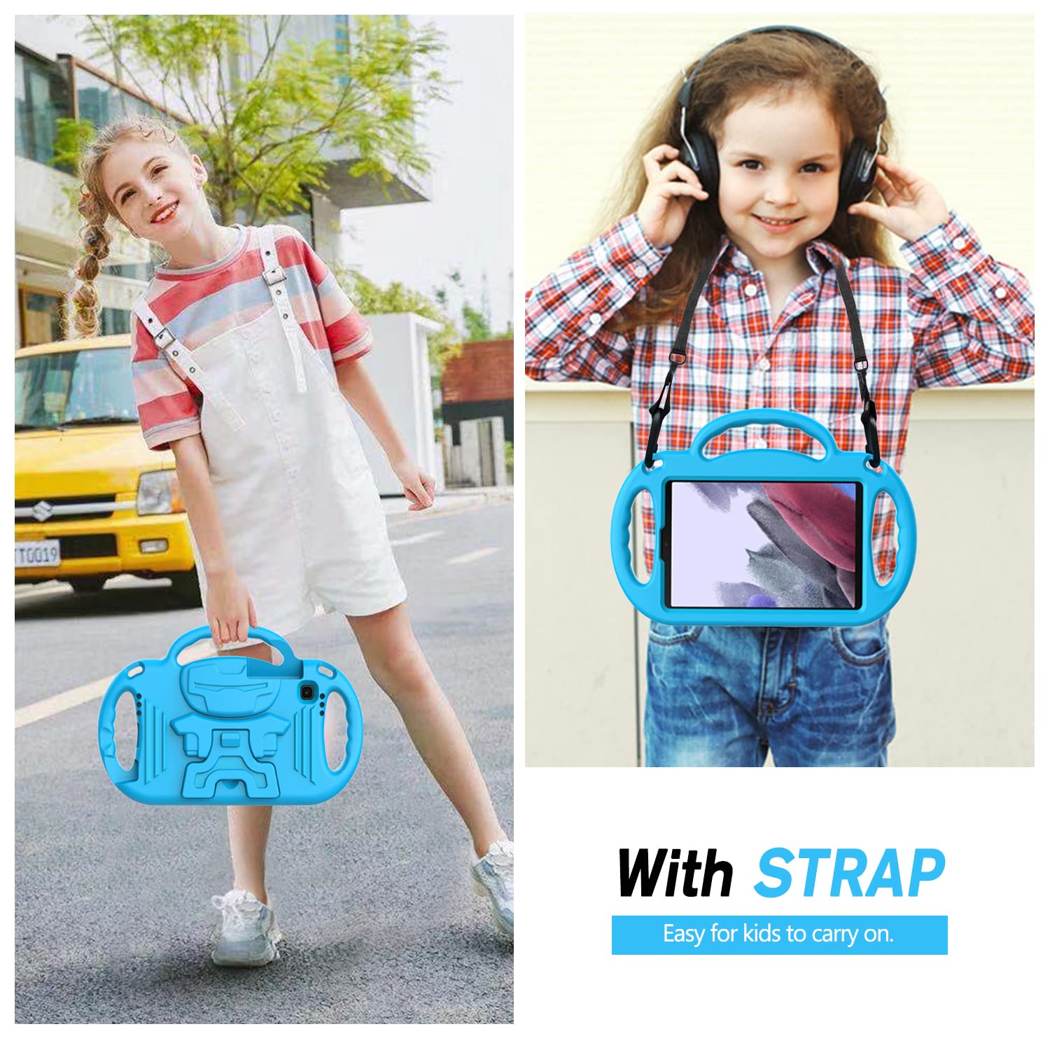 Avawo Kids Case For Samsung Galaxy Tab A7 Lite 8.7 Inch 2021/A9 8.7 2023, With Strap, Shockproof Lightweight Handle Stand 2021(S