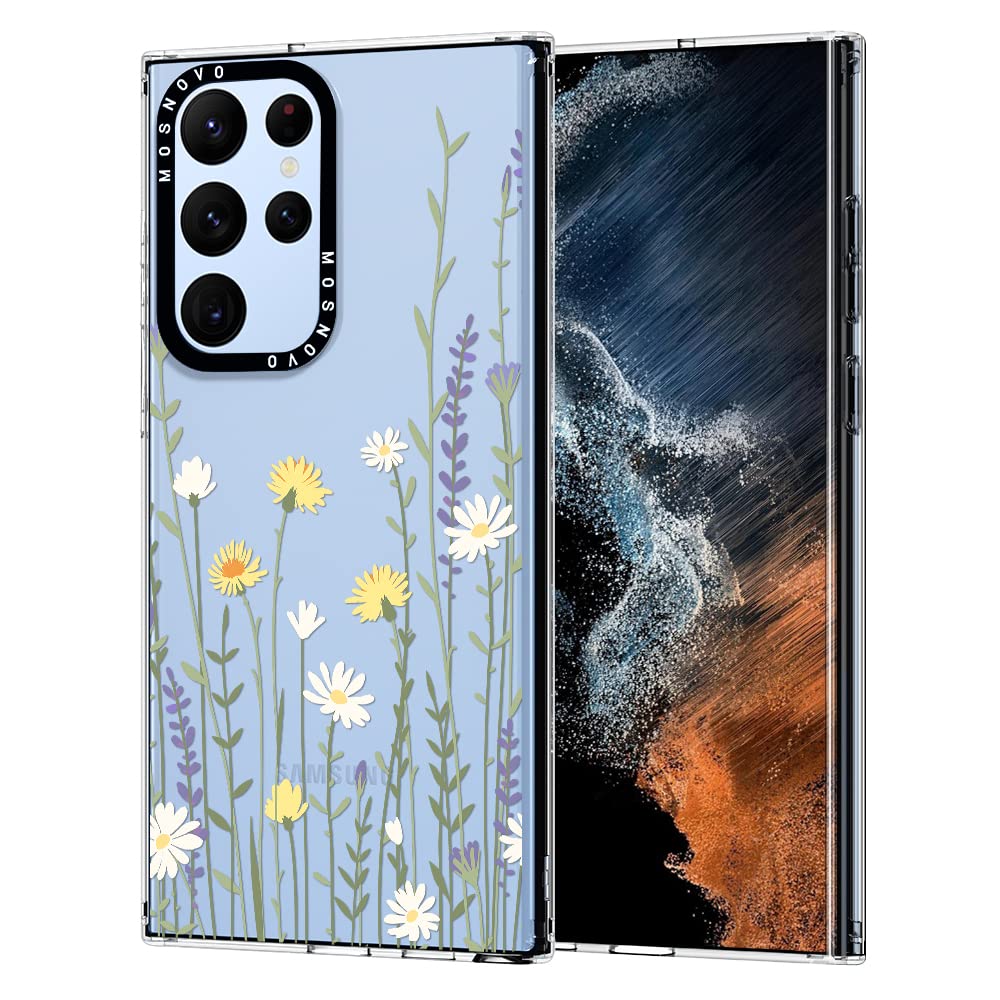 Mosnovo Galaxy S22 Ultra Case, Spring Wild Meadow Floral Flower Garden Women Girls Clear Design Transparent Plastic Hard Back Ca