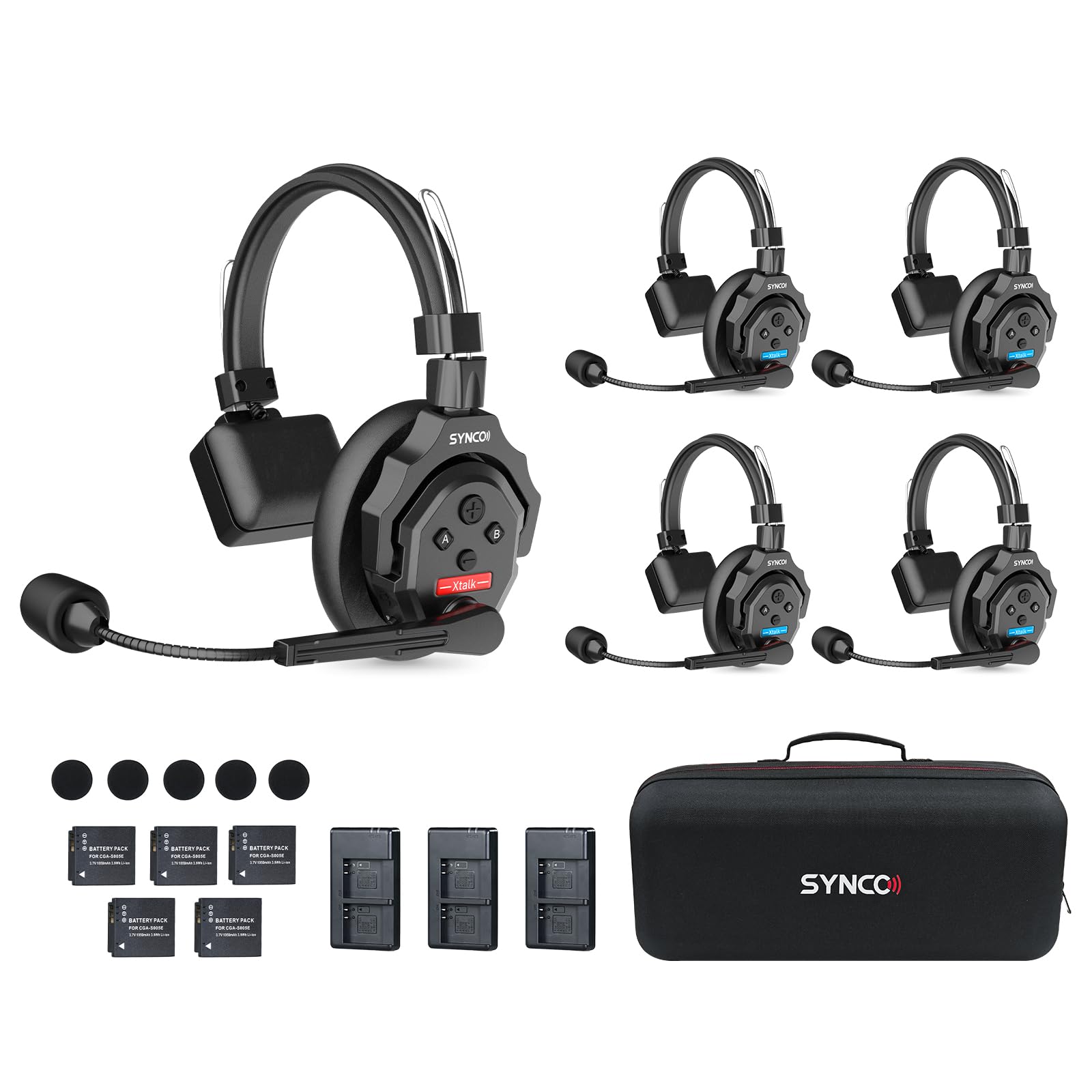 Synco Xtalk X5 Wireless Intercom Headset System, 2.4Ghz Full Duplex Wireless Headset With 24H 350M/1148Ft Real Time Monitoring,