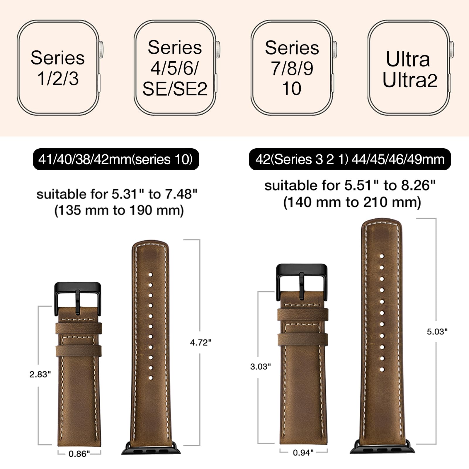 Sunfwr Leather Bands Compatible With Apple Watch Band 41Mm 40Mm 38Mm For Men Women, Top Grain Genuine Leather Replacement Strap