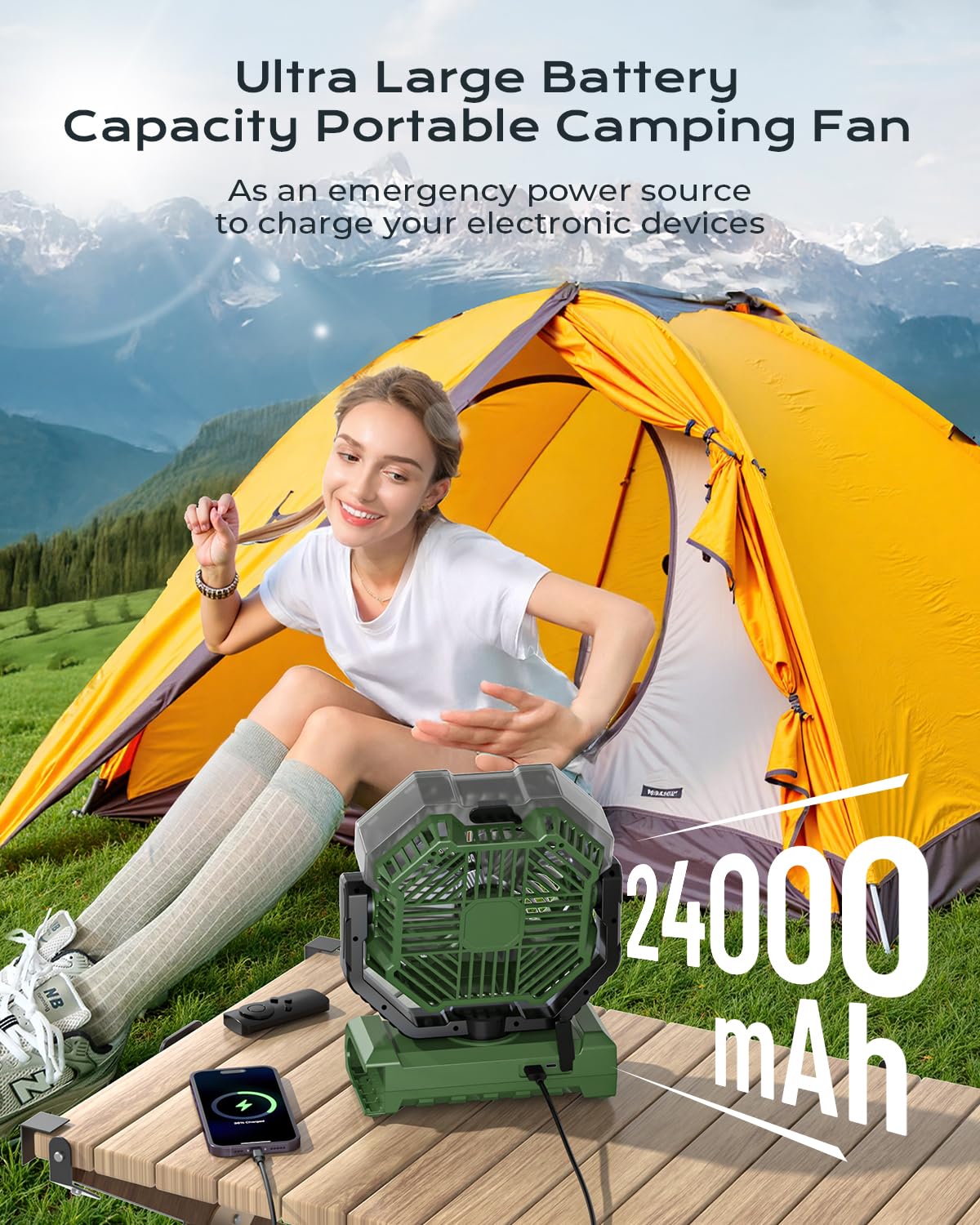 Misting Fan Portable With 250Ml Water Tank, 24000Mah Rechargeable Cooling Fans For Outside, Outdoor Water Misters With 2 Mist Mo