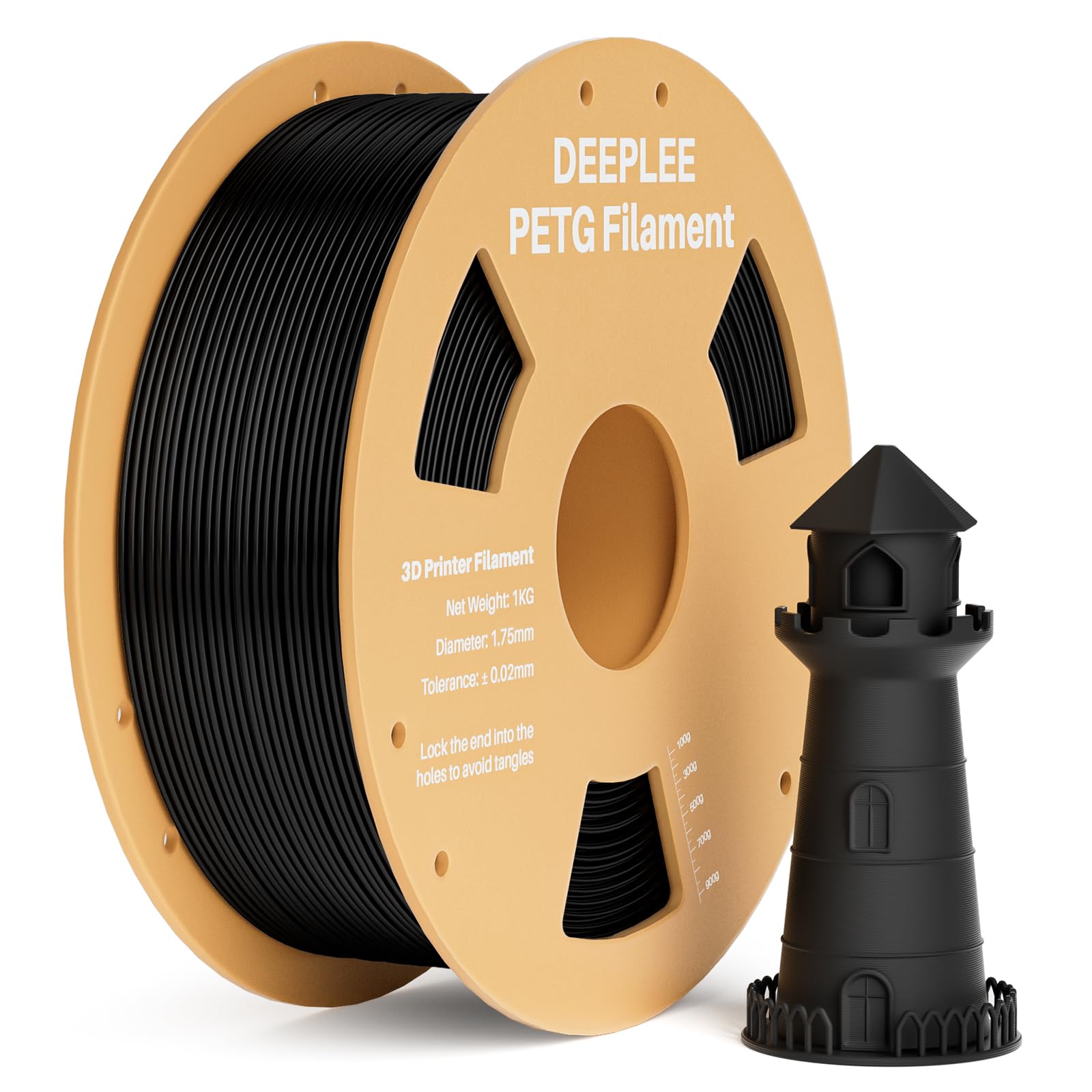 DEEPLEE PETG 3D Printer Filament 1.75mm 3KG, Dimensional Accuracy +/- 0.02 mm, High Toughness & Impact Resistance PETG Filament 