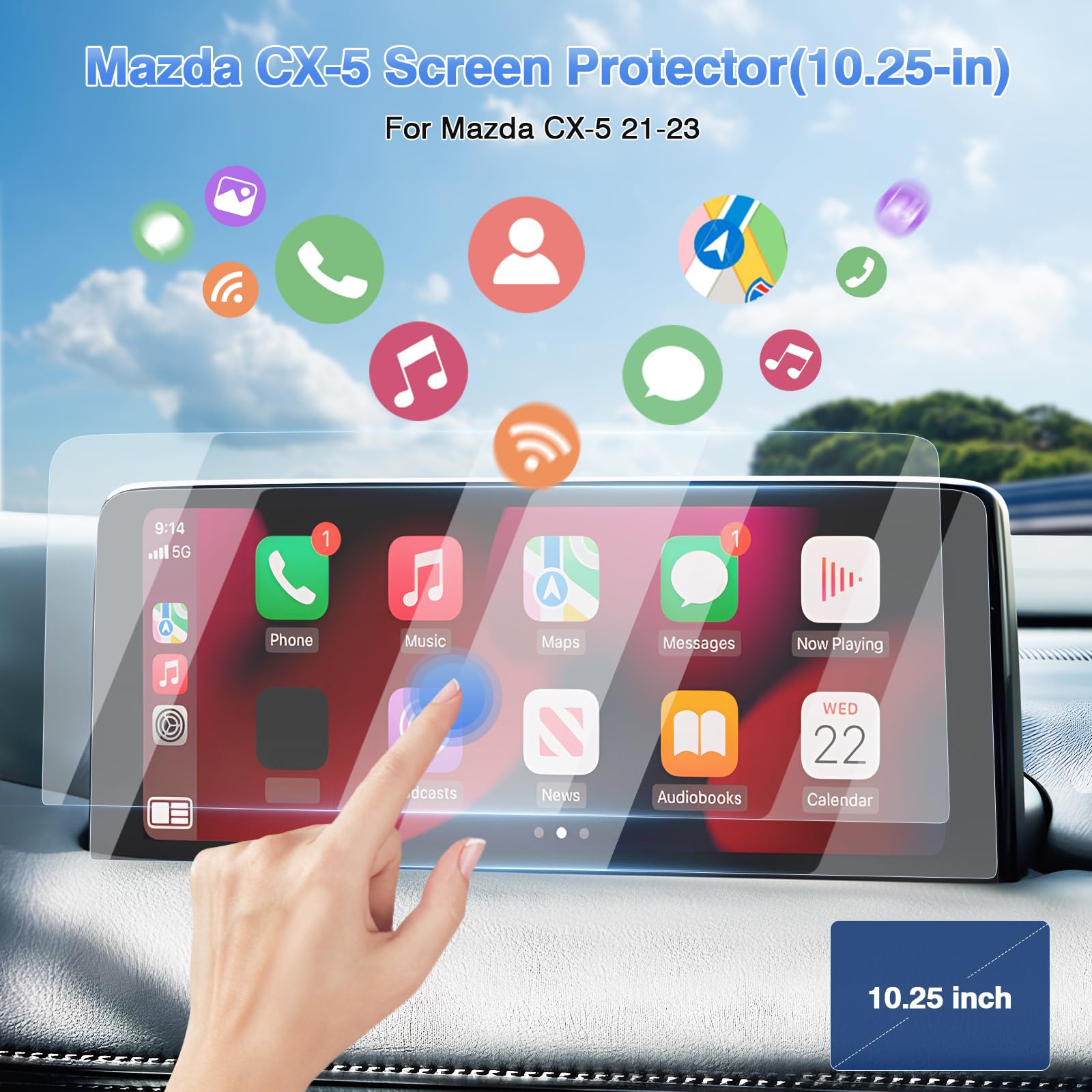 Sunsdrew 2Pcs Cx5 Cx9 Screen Protector For 2021 2023 2024 Mazda Cx 5/Cx 9 Accessories 10.2 Inch Touch Screen Radio Display Protector 9H Tempered Glass Protective Film Anti Glare Hd Clear