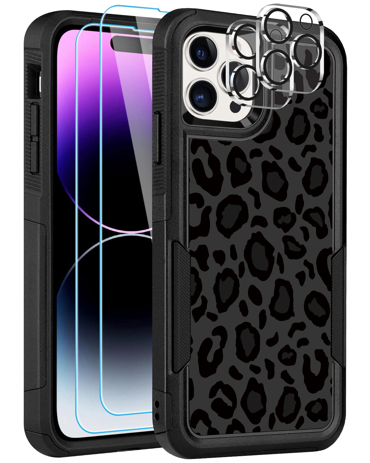 Loqupe [5 In 1 For Iphone 14 Pro Max Case,With 2 Pack Screen Protector + 2 Pack Camera Lens Protector,Heavy Duty Tough Rugged Li