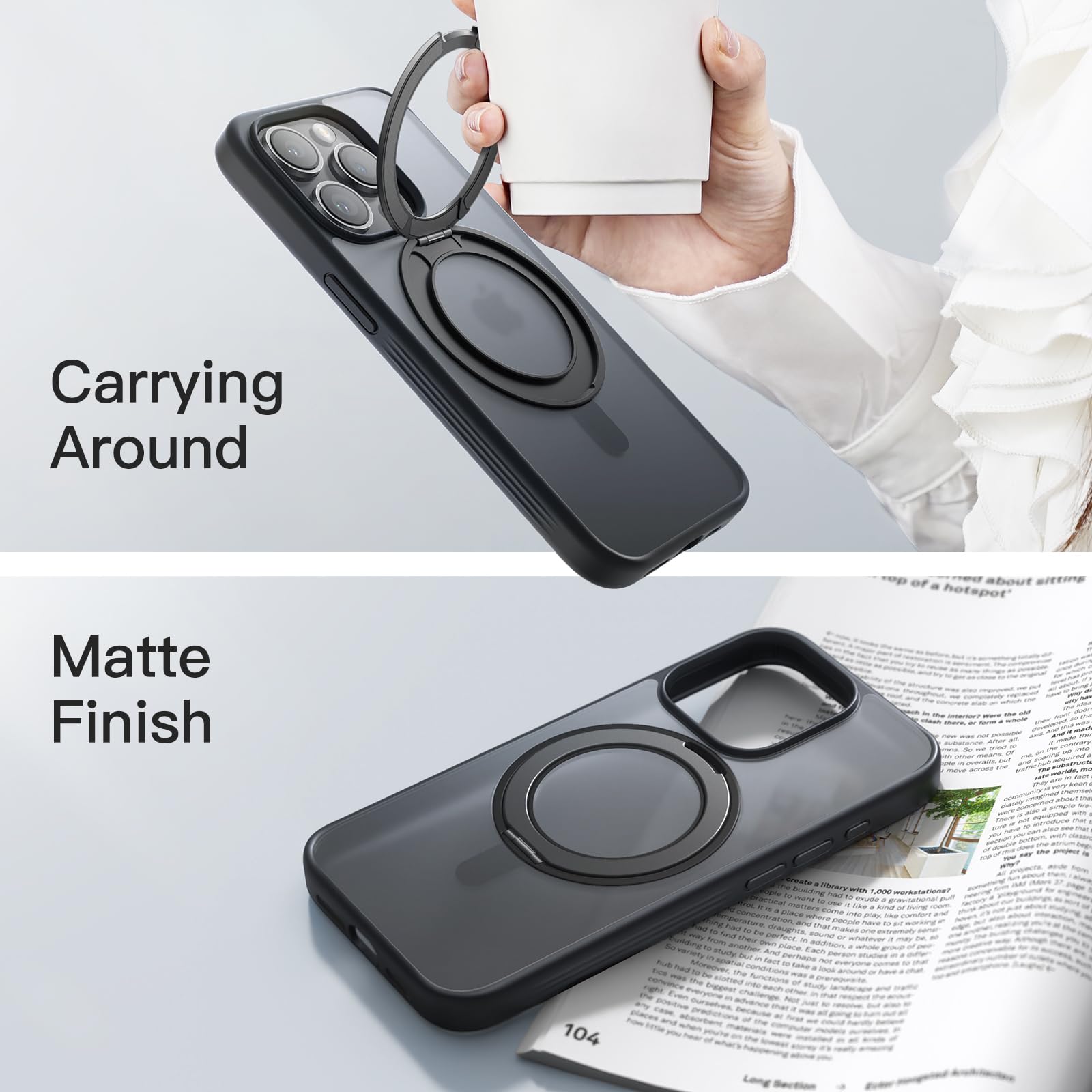 Jetech 360 Degree Rotatable Ring Case For Iphone 15 Pro Max 6.7-Inch Compatible With Magsafe, Slim Shockproof Phone Cover With S