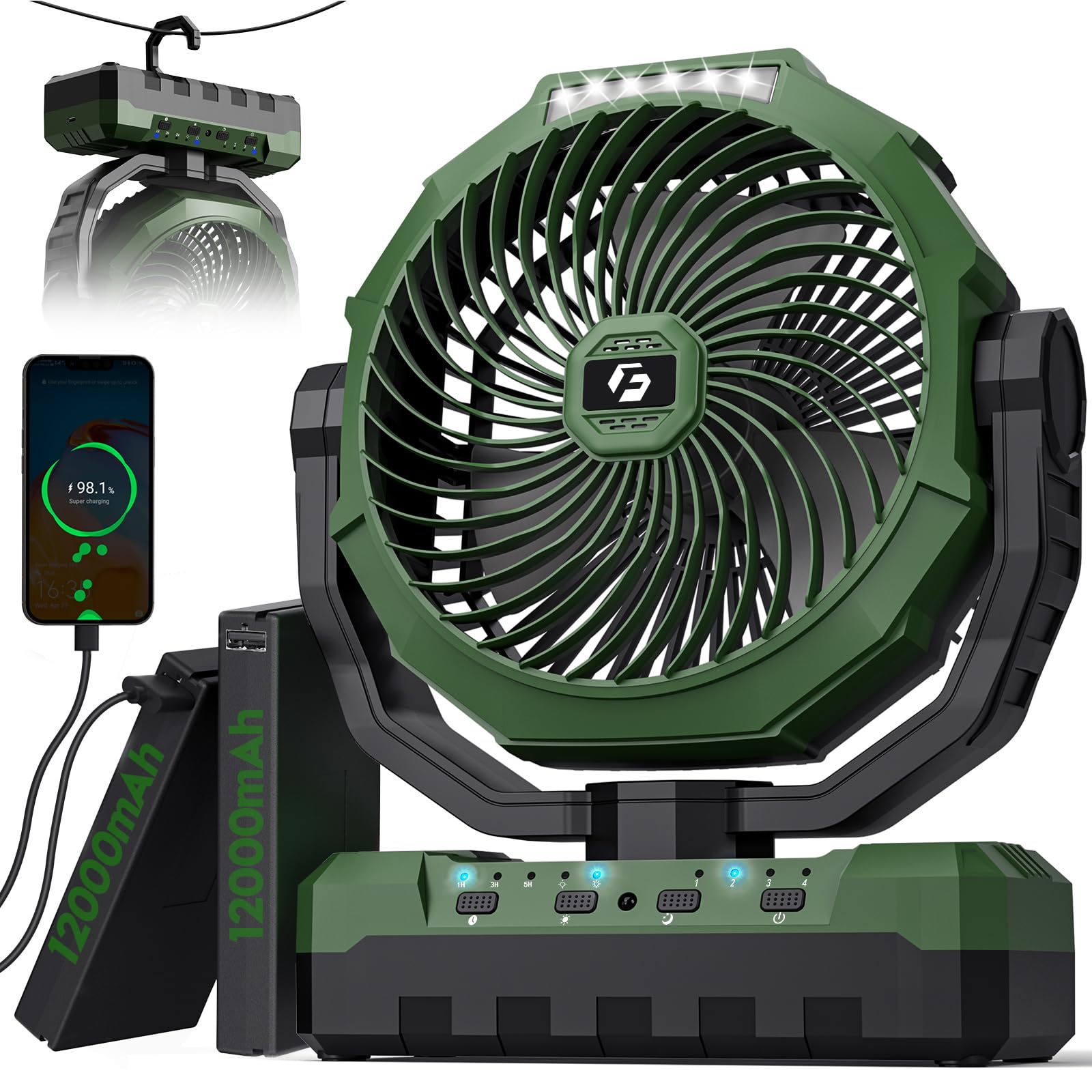 Frizcol 3 In 1 Camping Fan   Portable Fan Rechargeable   24000Mah 9 Inch Battery Powered Fan(140Hrs)   Usb Fan With Light & Remo