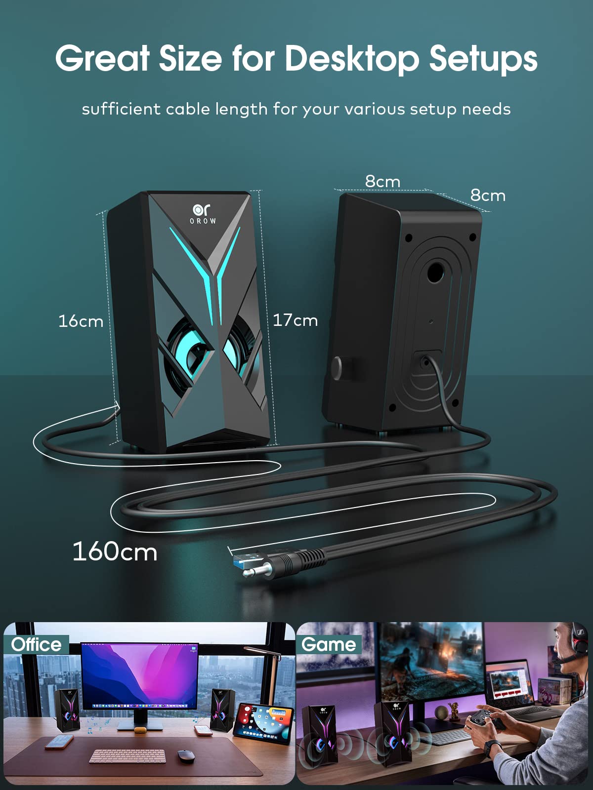 Orow Computer Speakers, Desktop Speakers With Various Colorful Led, 10W Gaming Speakers With Volume Control,Rgb Computer Speaker