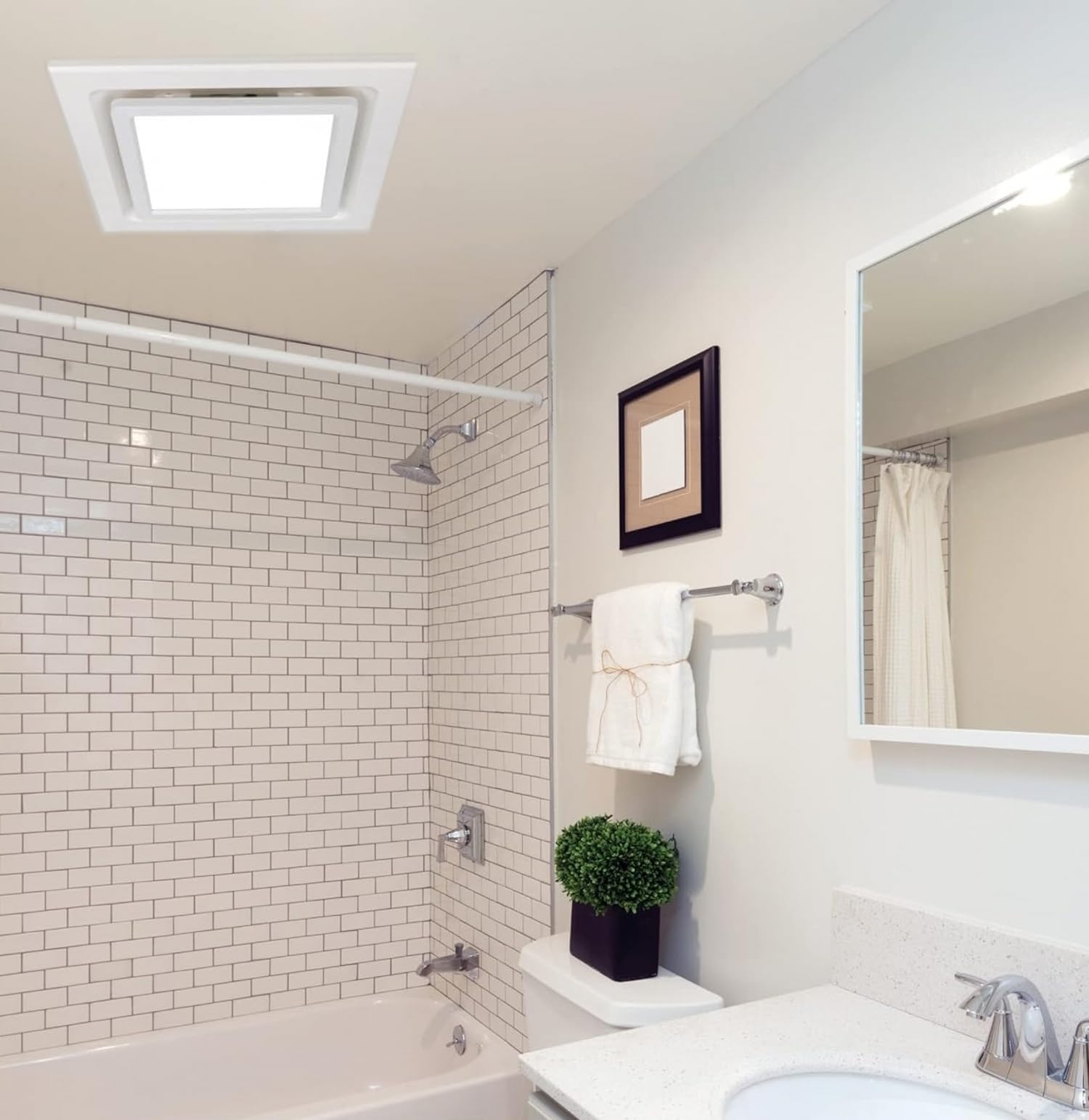 Nalle Ventilation Fans Bathroom Exhaust Fan With Light 9.6 Inch Panel 6000K 12W Square Led 90 Cfm 1.0 Sones 4 Inch Duct 110V Qui