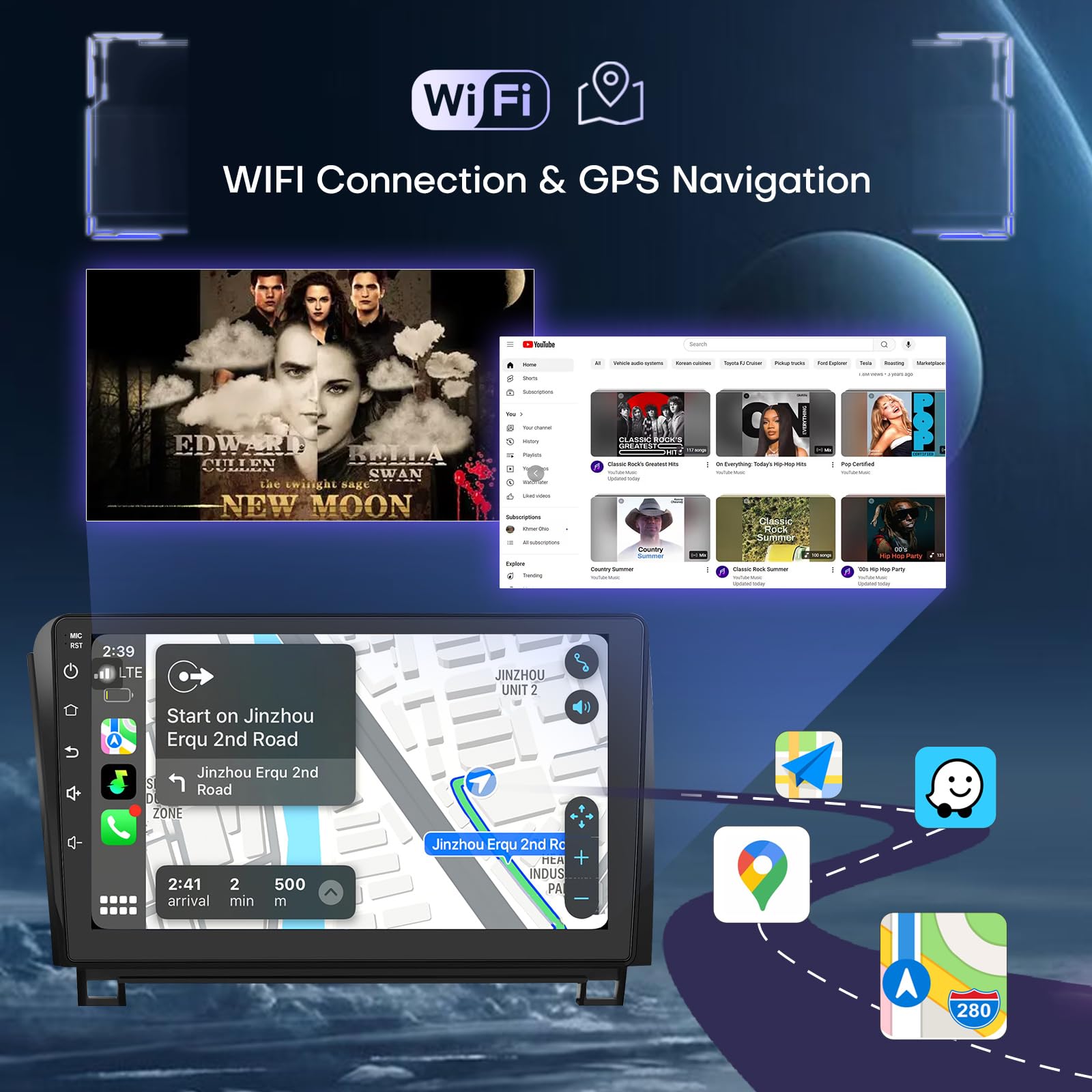Car Radio For Toyota Tundra 2007-2013 Toyota Sequoia 2008-2018 Radio Replacement With Wireless Carplay & Android Auto Wifi Gps B