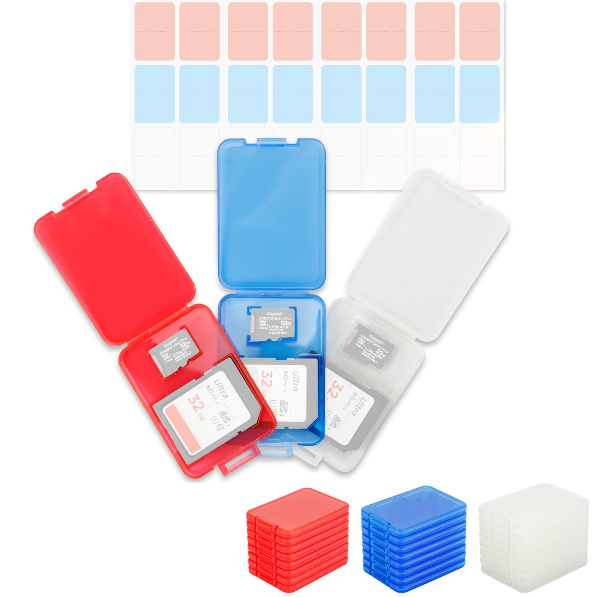 Kiorafoto 24 Pcs Multi Color Clear Plastic Memory Card Case Holder For 24 Sd Sdxc Sdhc & 24 Micro Sd Sdxc Sdhc Tf Cards, Transpa