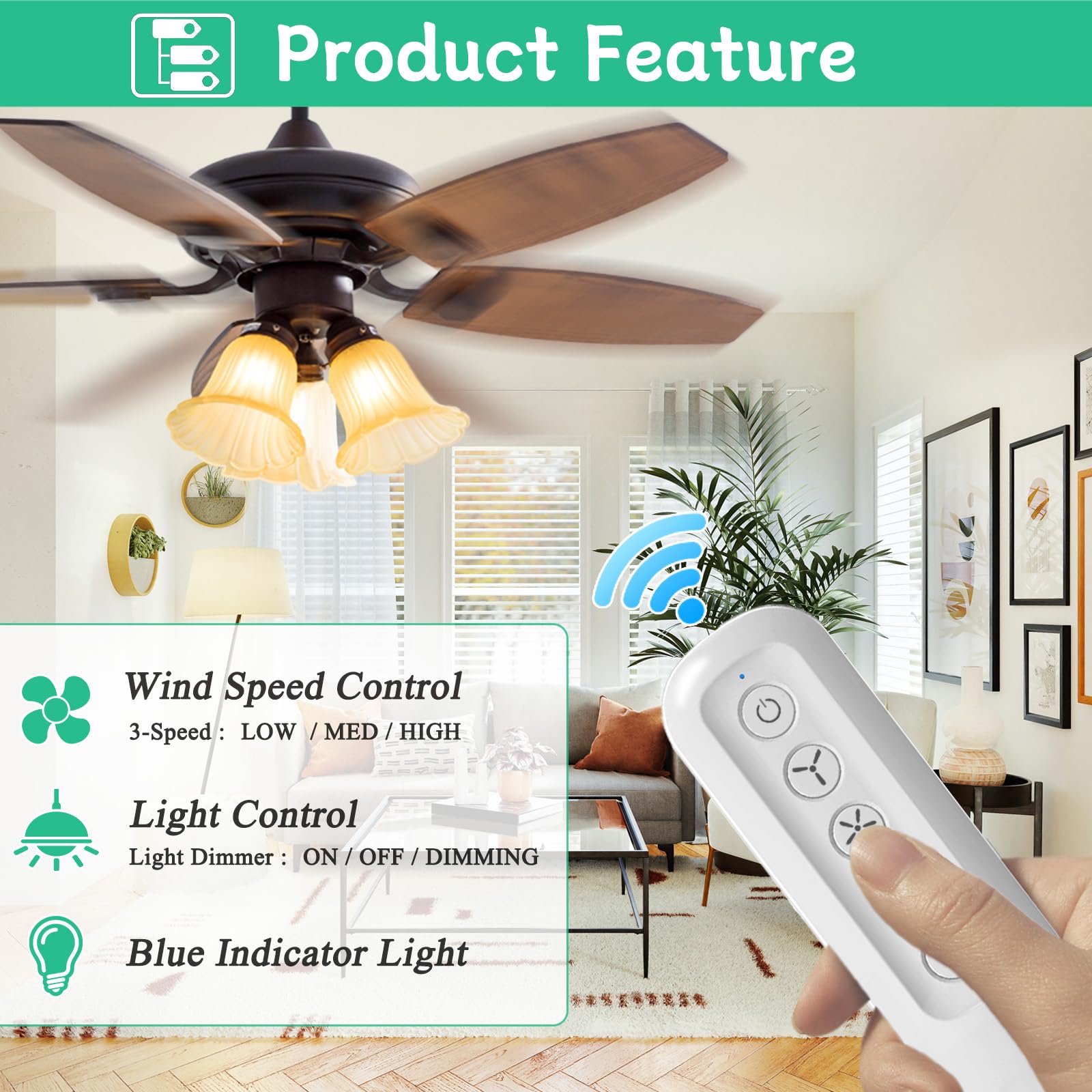 Universal Ceiling Fan Remote Control Kit For Replaced, Replacement For Harbor Breeze Hampton Bay Litex, 3 Speed Light Dimmer, Su