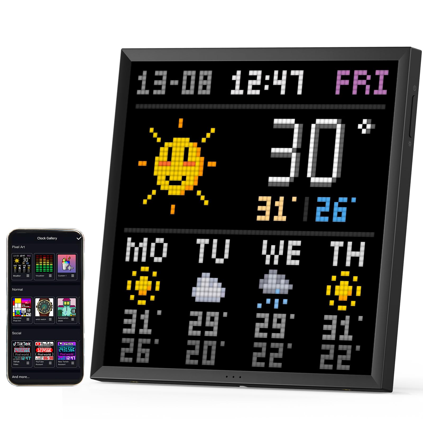 Divoom Pixoo 64   Wifi Pixel Cloud Digital Picture Frame With App Control,64 X 64 Led Panel Display Frame For Gaming Room Decora