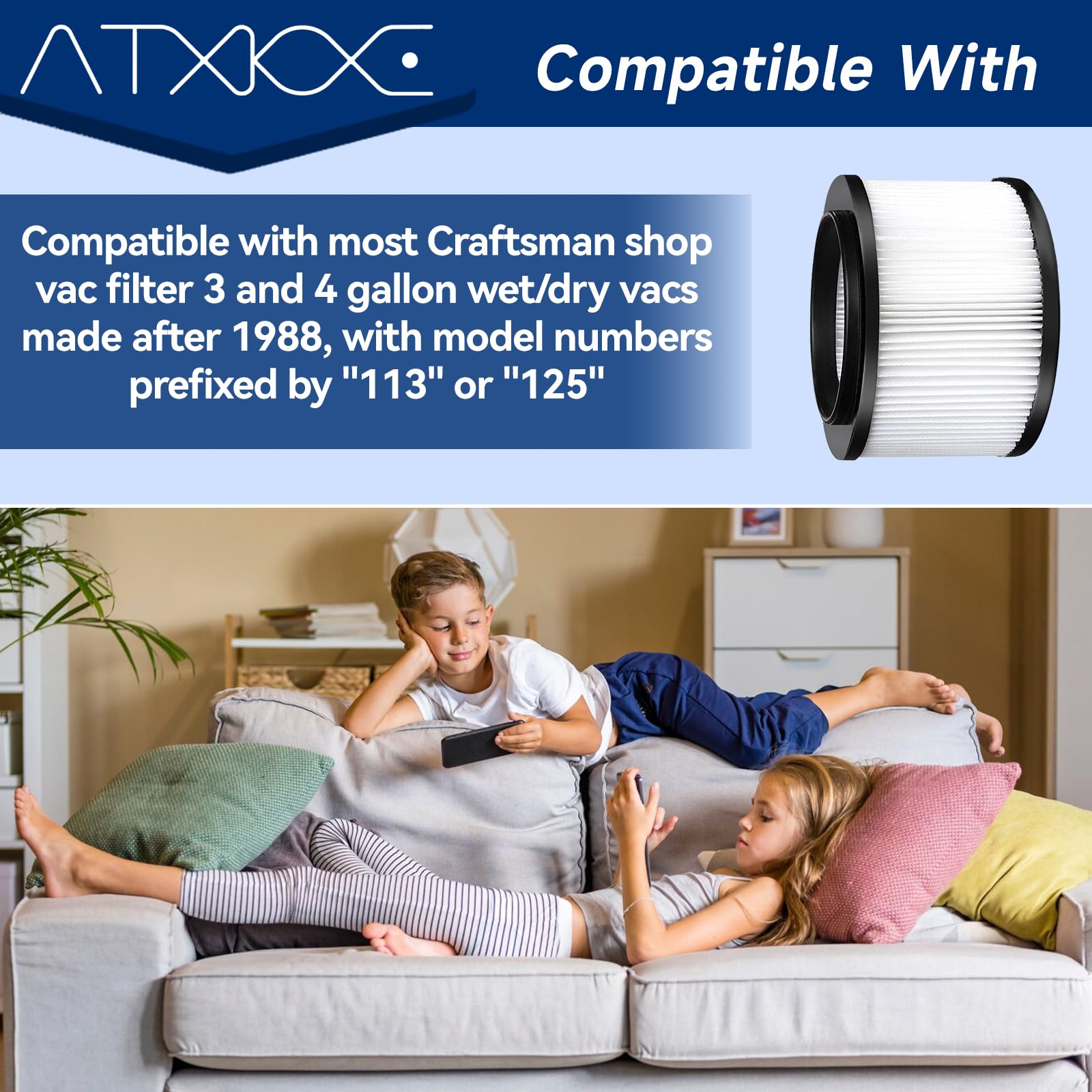 Atxkxe 17810 Replacement Filter For Craftsman 9 17810 Wet Dry General Purpose Vacuum Cleaner Fit 3&4 Gallon, 2 Pack