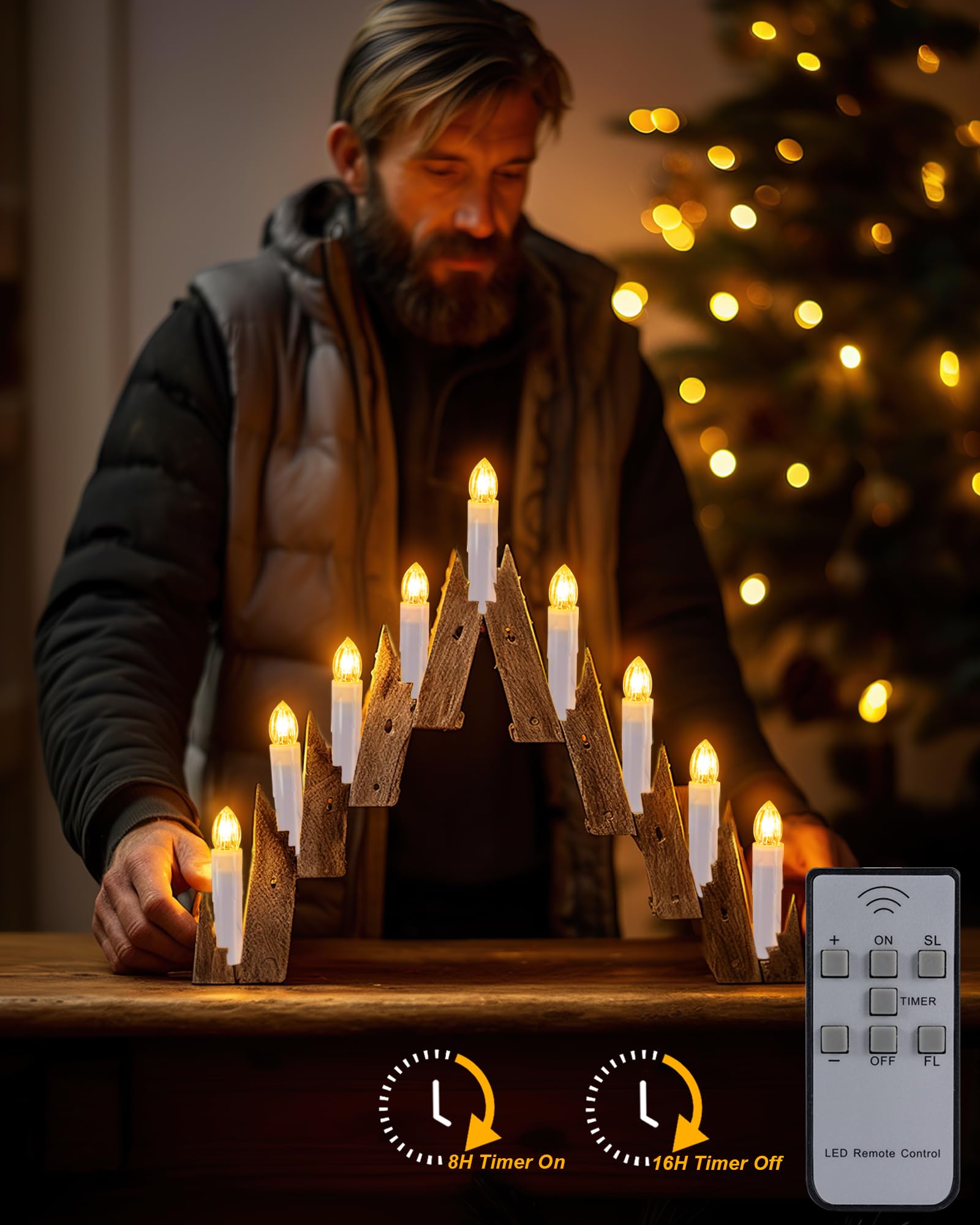Homemory Led Christmas Candles, 8 Hour Timer, 4 Inch Diameter, Battery Operated, Warm White Light, Plastic Material, 10 Pack