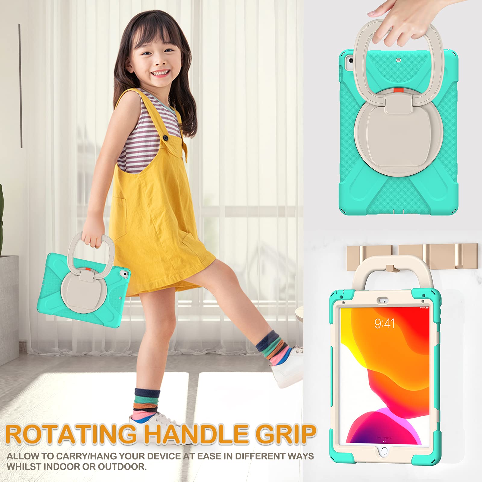 Braecn Silicone Case For Ipad 6Th/5Th Generation, Full Body Protective Case With 360 Rotating&180  Folding Hand Grip,Pencil Hold