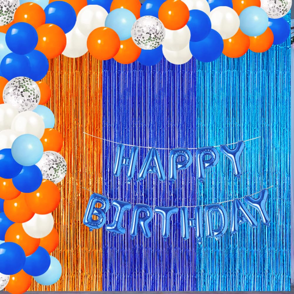 Blue And Orange Foil Fringe Curtains, Blue Orange Dog Birthday Party Supplies Blue Orange And Light Blue Streamer Backdrop Tinse