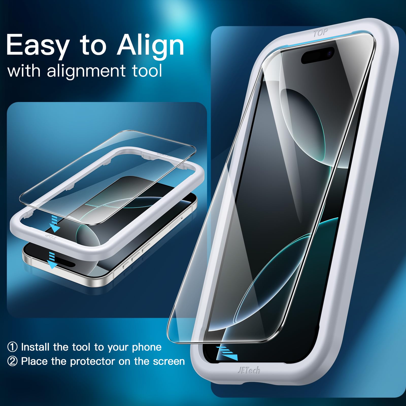 Jetech Screen Protector For Iphone 16 Pro 6.3 Inch, Tempered Glass Film With Easy Installation Tool, Case Friendly, Hd Clear, 3