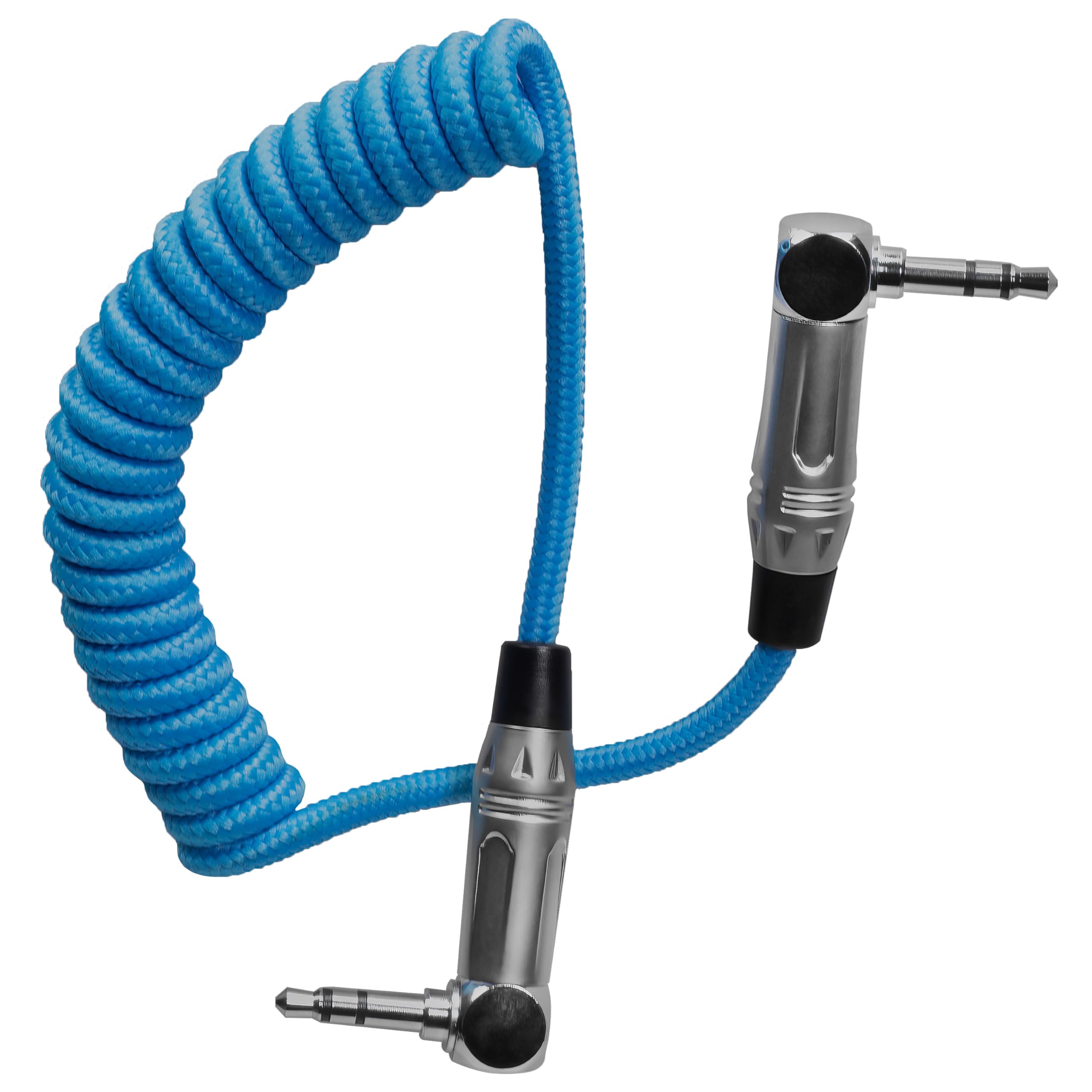 KONDOR BLUE | Coiled 3.5mm Right Angle TRS Stereo Audio Cable | 12 Inch to 24 Inch, Compatible with Stereo Mics, Lavs, Mirrorles