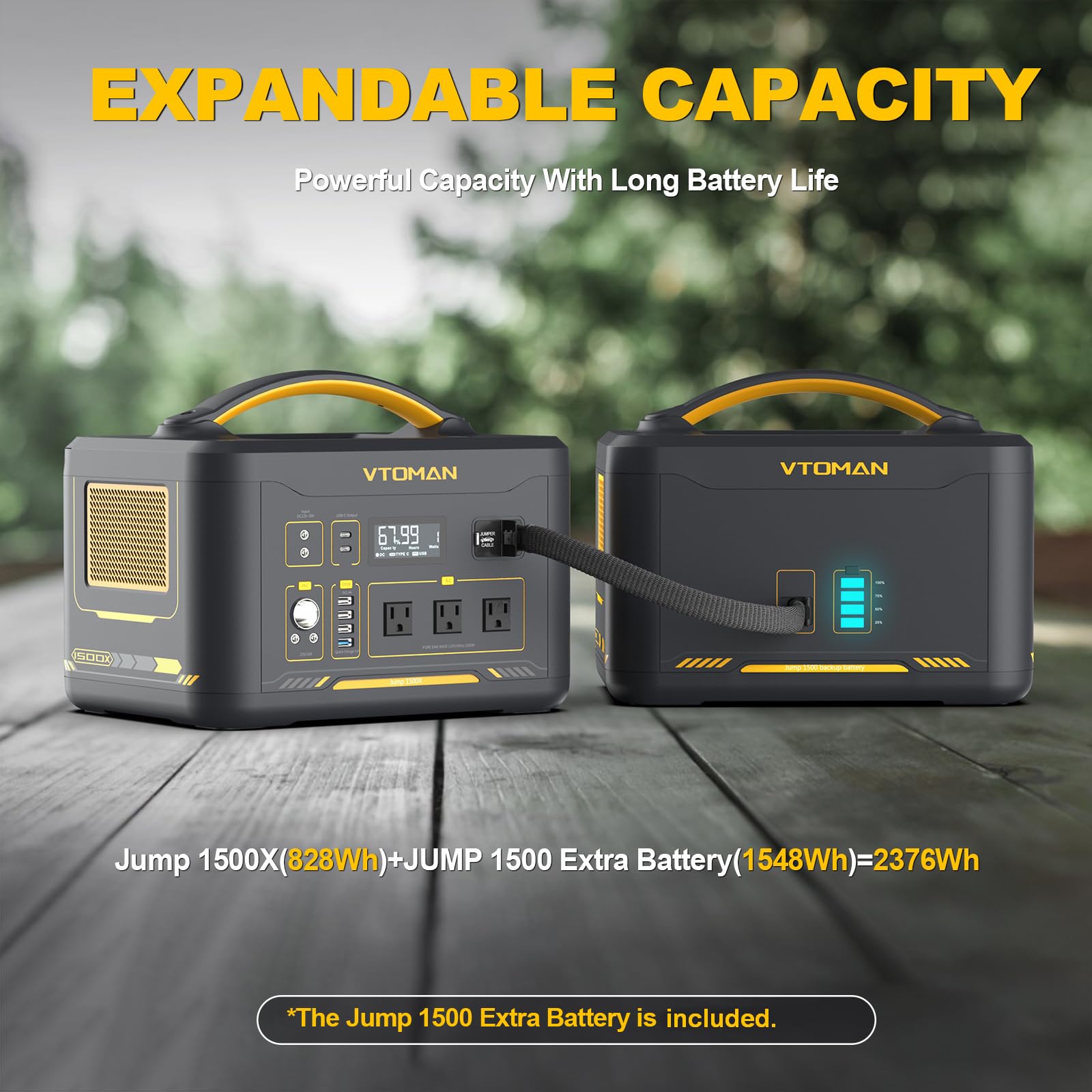 Vtoman 2376Wh Portable Power Station Bundle With Extra Battery & 200W Solar Panel Included, Up To 3000W Solar Generator For Home