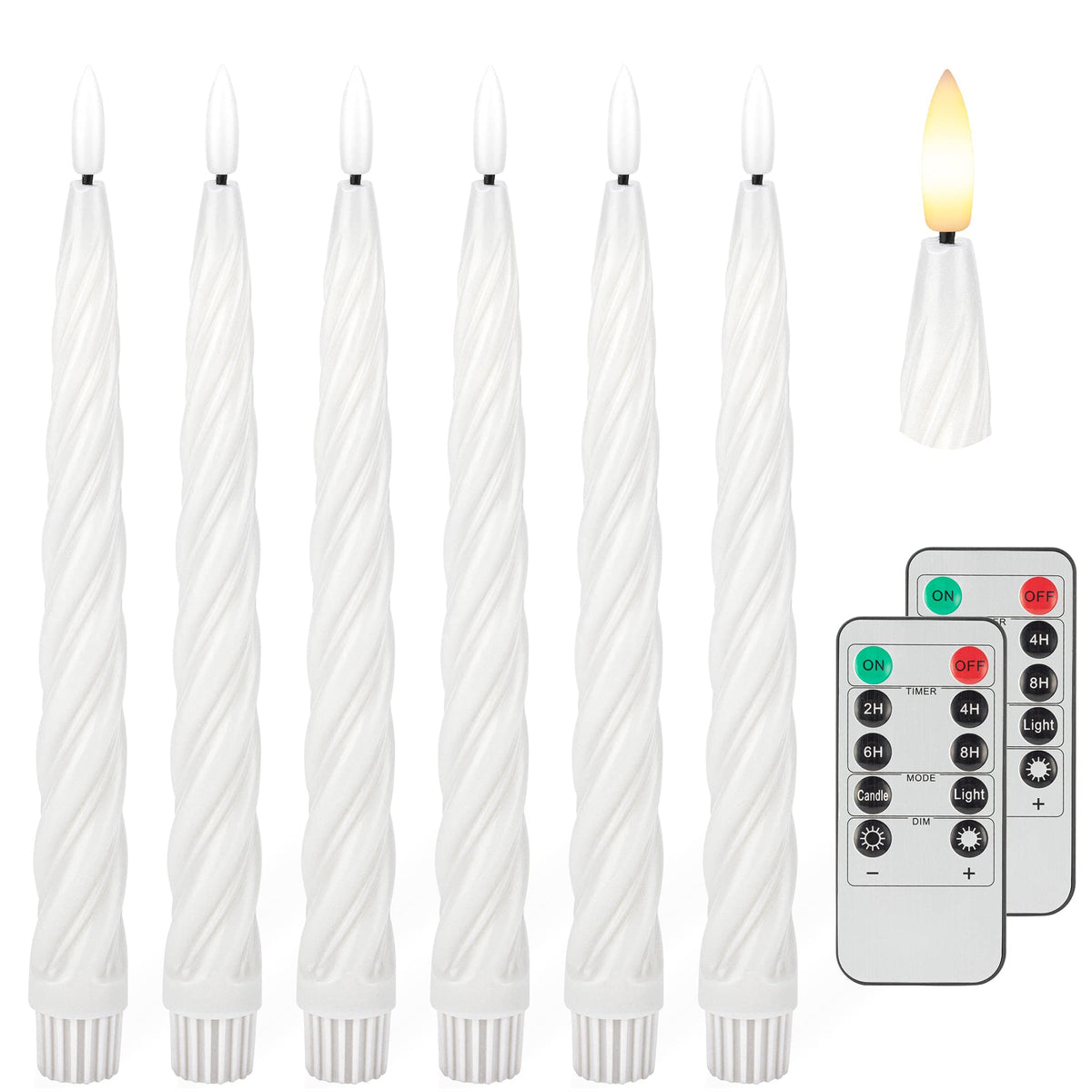 Afineth Flameless Taper Candles With 3D Wick, 9.6'' Real Wax Led Candles With Remote And Timer, 6 Pack Flickering Candlesticks B