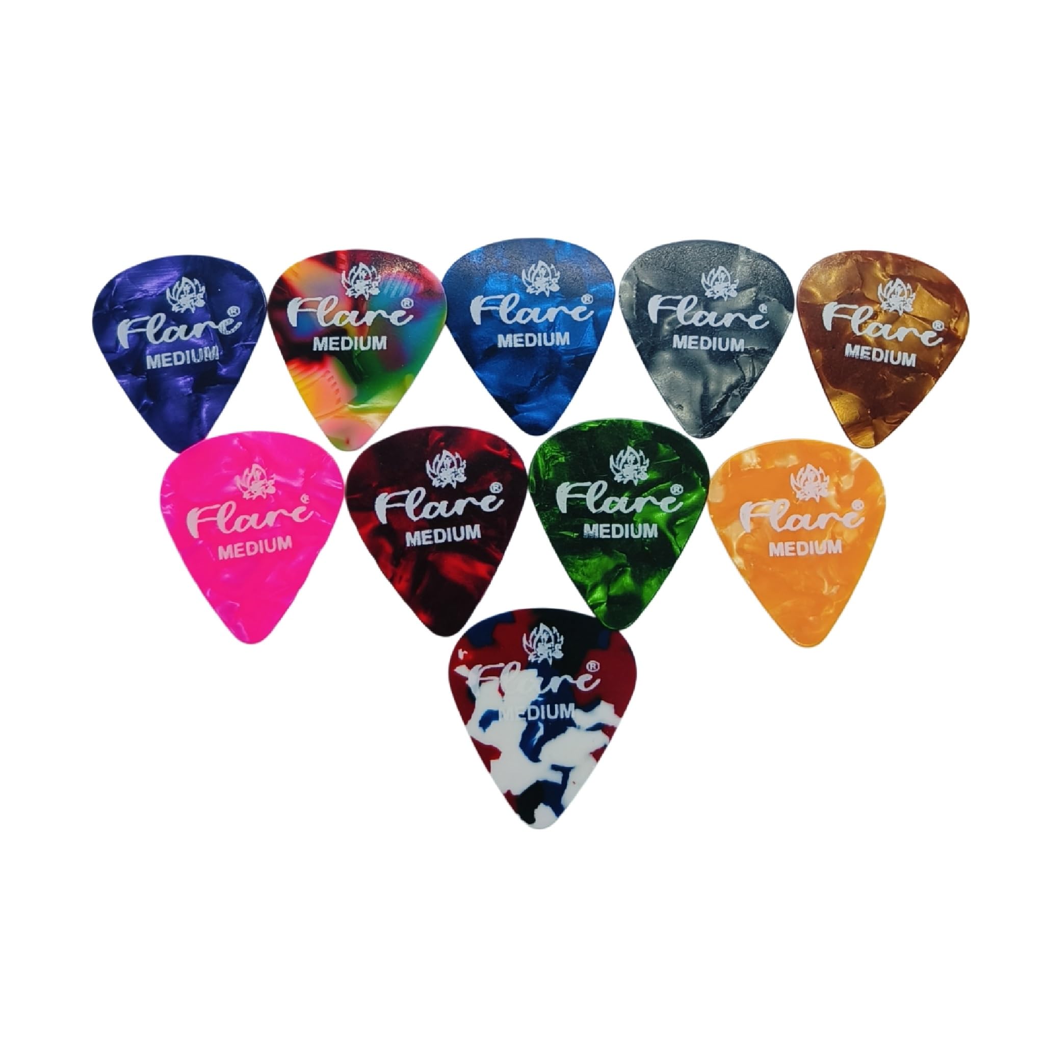 Flare Colorful Celluloid Guitar Picks Plectrums For Guitar, Ukulele 0.46Mm Pack Of 10