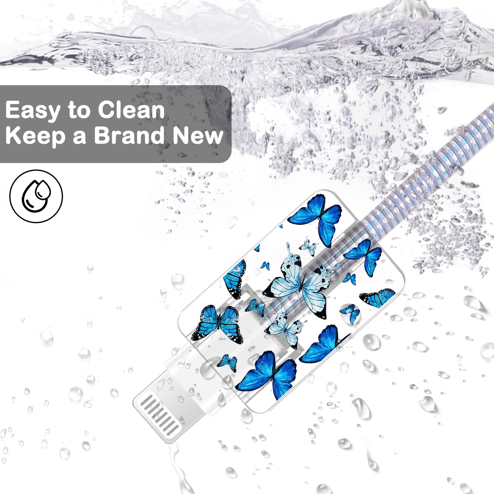 Cute Protectors Cable Protector For Iphone Charger Case Cover Pretty Elegant Blue Butterflies Pattern Unique Design Data Cable P