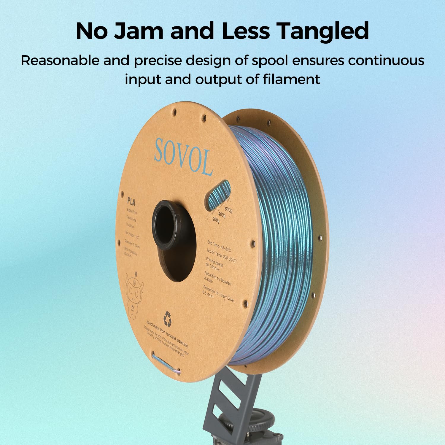 Sovol Silk Pla Filament With Blue Glitter 1Kg 1.75Mm, Color Changeable 3D Printer Filament 2.2Lbs, Chameleon Shiny Pla Material
