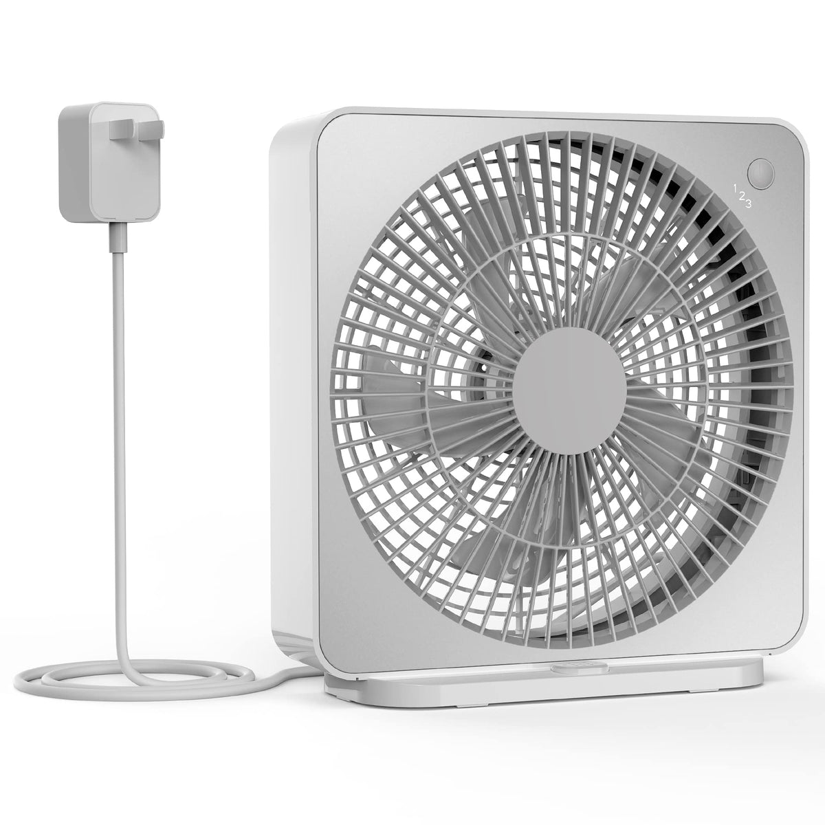 Askpulion 10 Inch Small Box Fan, 3 Speeds Square Fan Powered By Ac Adapter, Small Window Fan For Bedroom Bathroom Kitchen