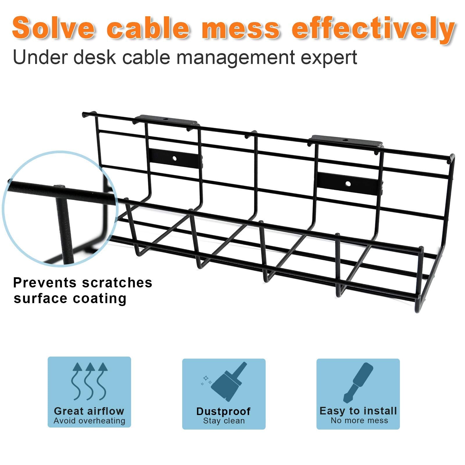 Coyacool Under Desk Cable Management  2 Pack Cord Organizer. Metal Wire Cable Management Tray For Office, Studio And Home. Super