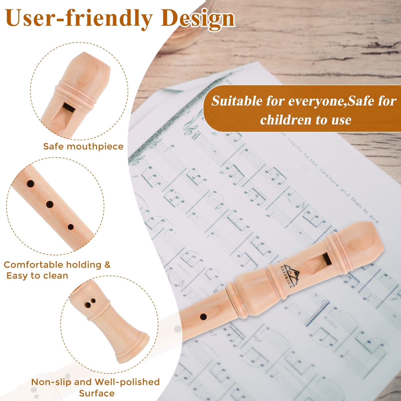 Eastrock Soprano Recorder Baroque Fingering C Key Beginners, Recorder Instrument For Kids Adults, 3 Piece Recorder With Hard Cas