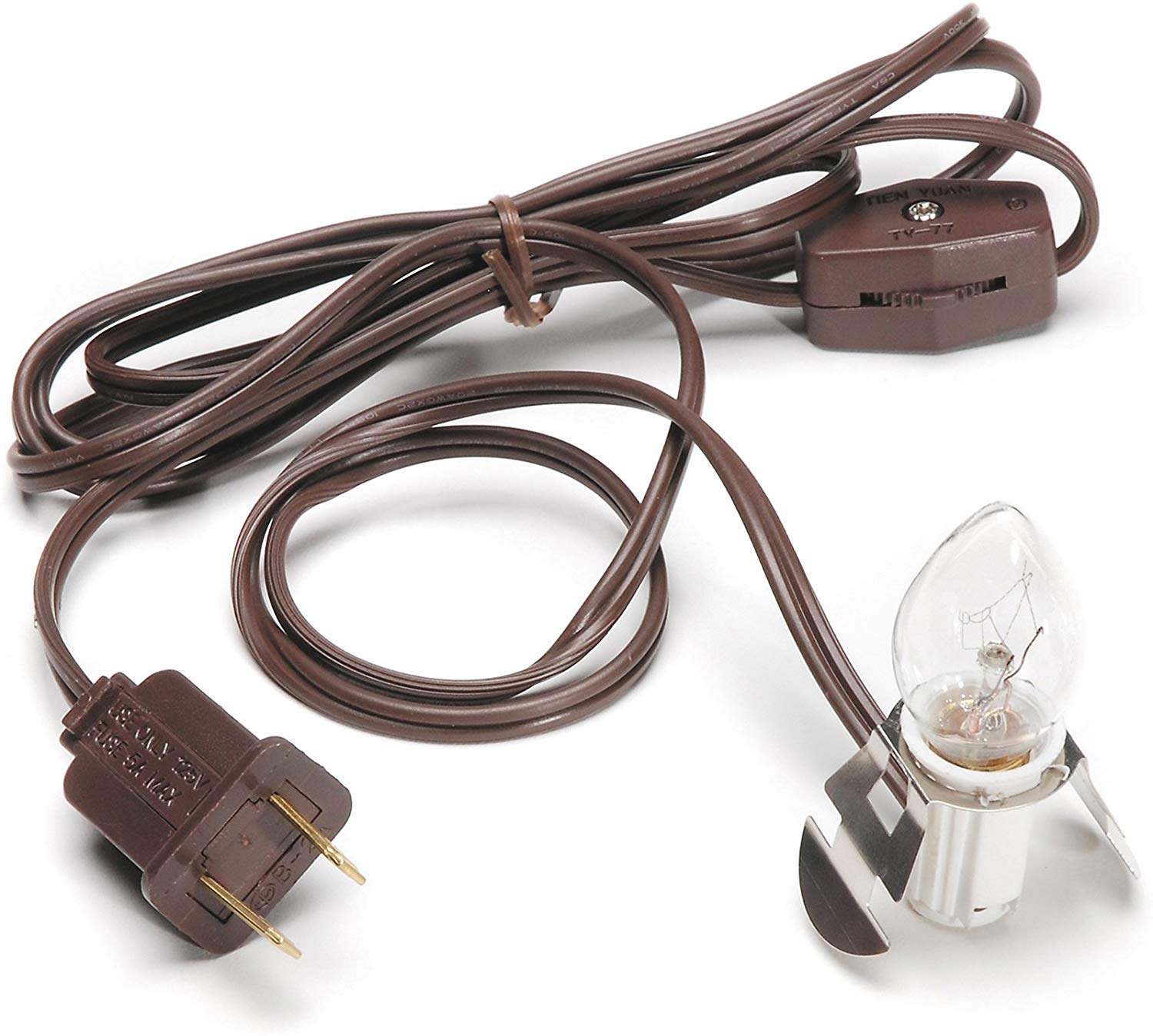 Darice Accessory Cord With One Bulb Light, 6 Cord, Brown   Single Bulb Replacement Cord With On/Off Switch, Plugs Into Electrica