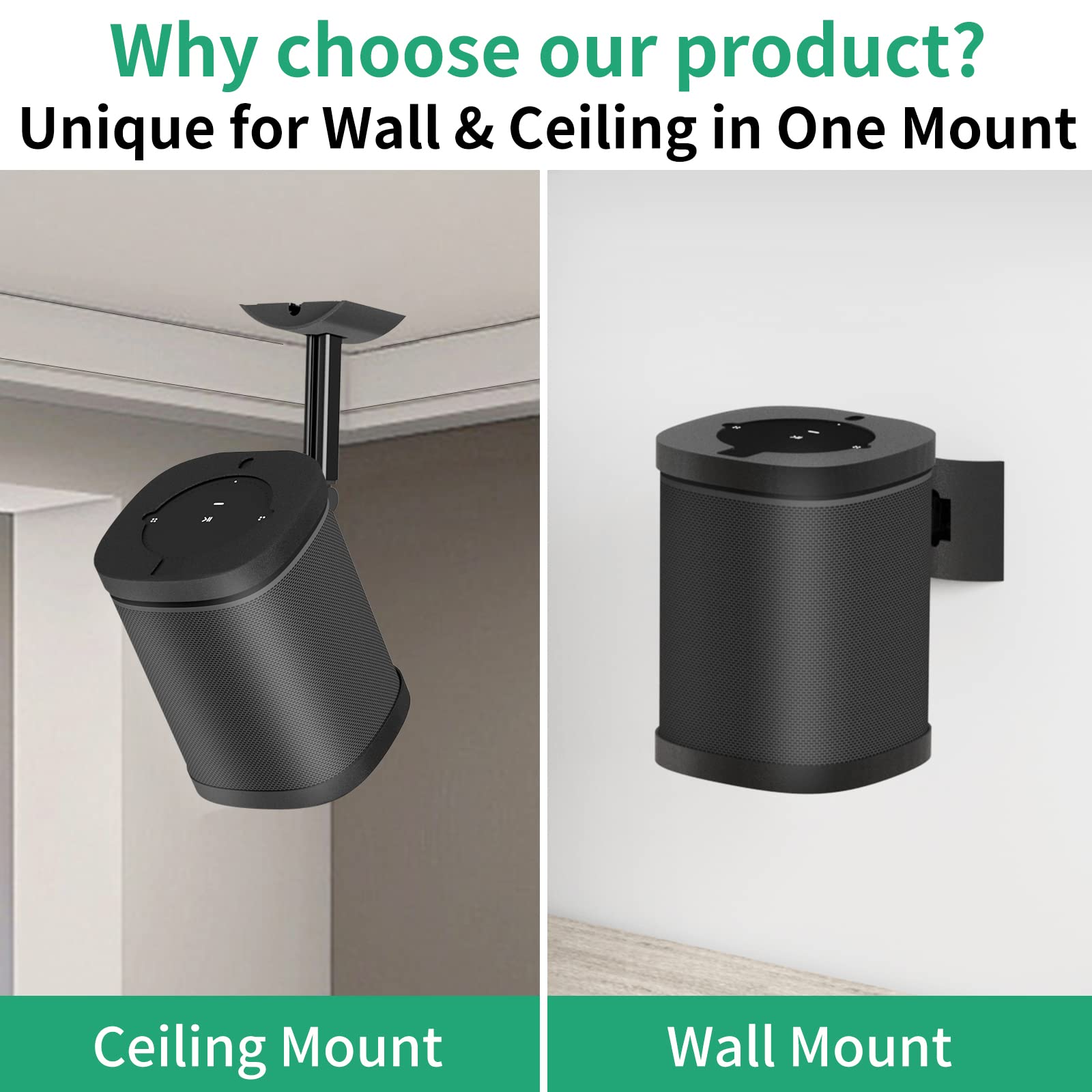 Notiela Speaker Wall Mount And Ceiling Mount For Sonos One, One Sl, Play 1 Speaker Mount   Swivel & Tilt Adjustable Mounting Bra