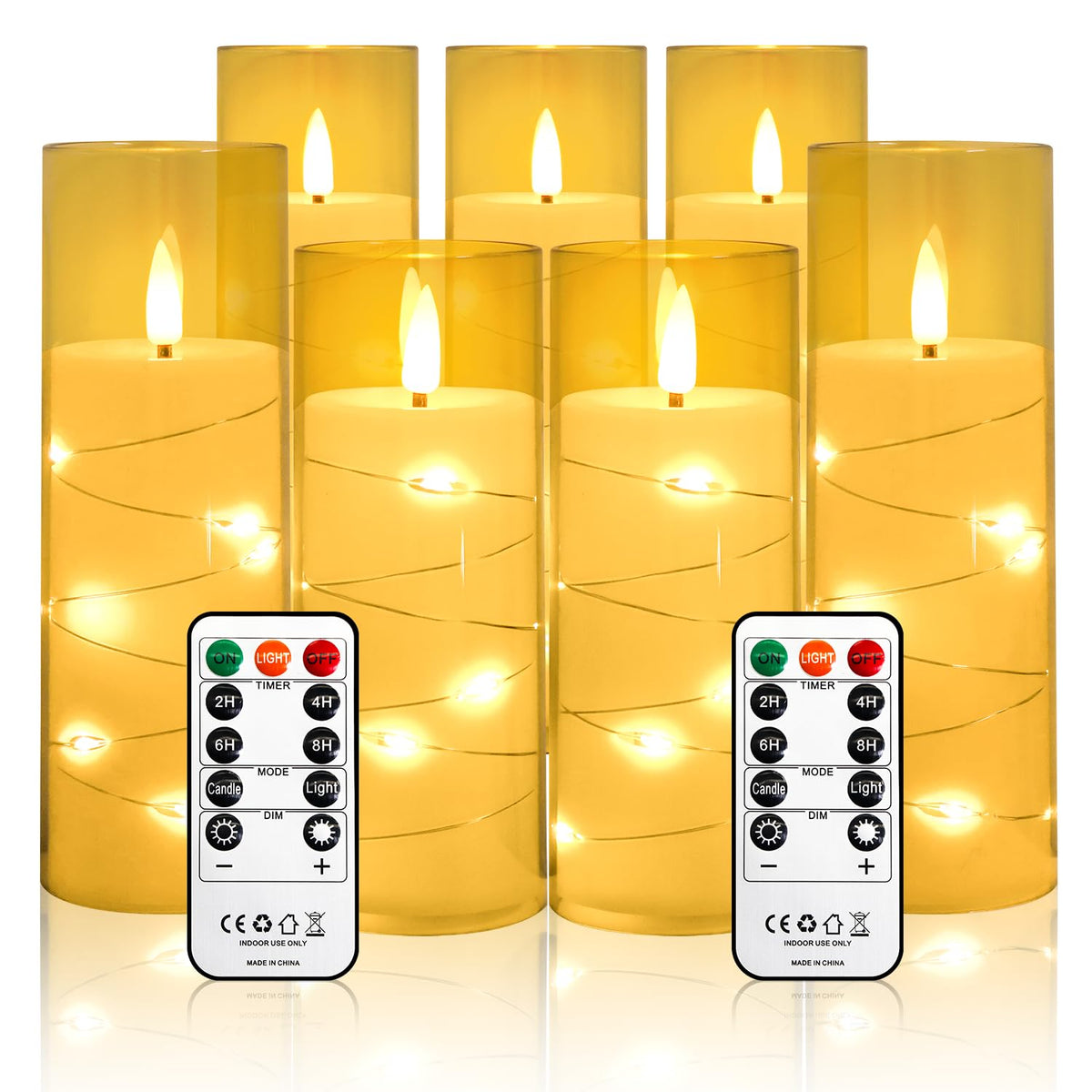 Flameless Candles Flickering Led Lights 7 Pcs Battery Operated Candles With Remote & Timer, With Embedded Star String Lights For