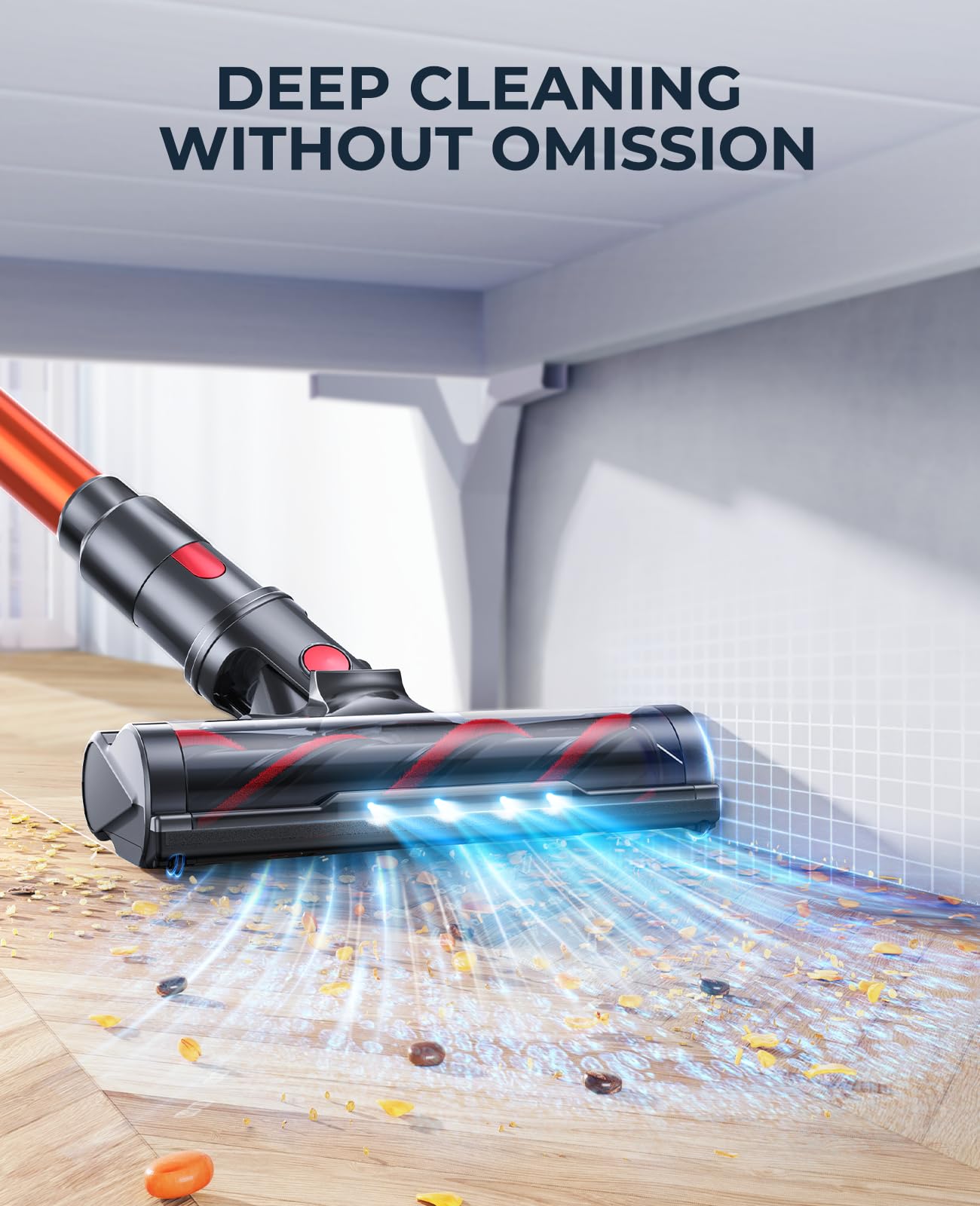 Fieety Cordless Vacuum Cleaner, 550W 45Kpa Cordless Stick Vacuum Cleaner With 60Mins Rechargeable Battery, Led Touch Display, Ha