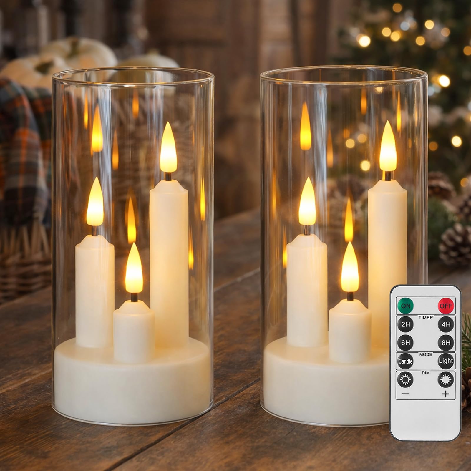 Eynshoo Flameless 3-in-1 Cone Candle with Remote & Timer, Battery-Operated LED Candle with 3D Flickering Wick, Acrylic,for Home 