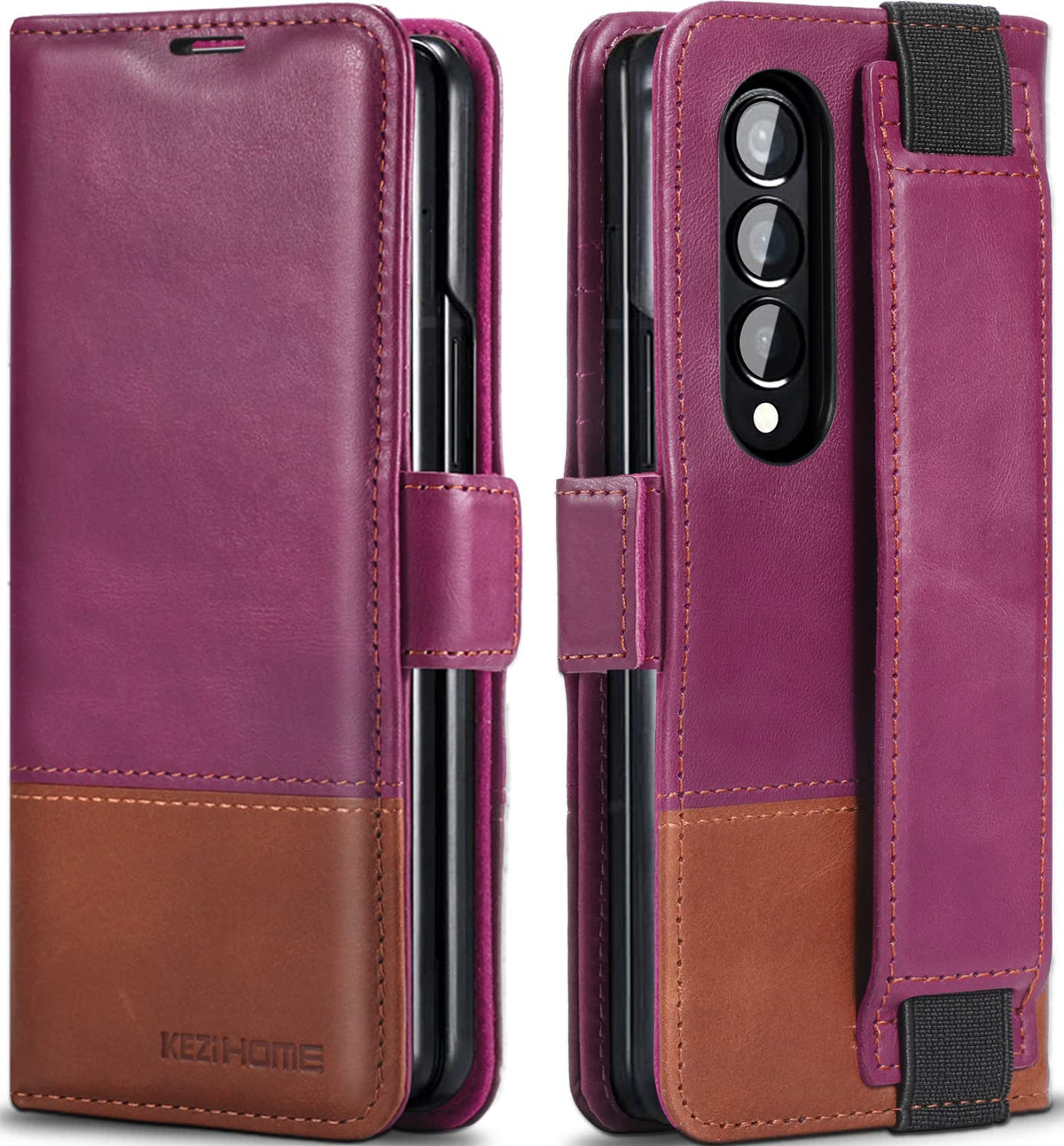 Kezihome Samsung Galaxy Z Fold 4 Case, Genuine Leather Galaxy Z Fold 4 Wallet Case [Rfid Blocking] With Card Holder Flip Kicksta