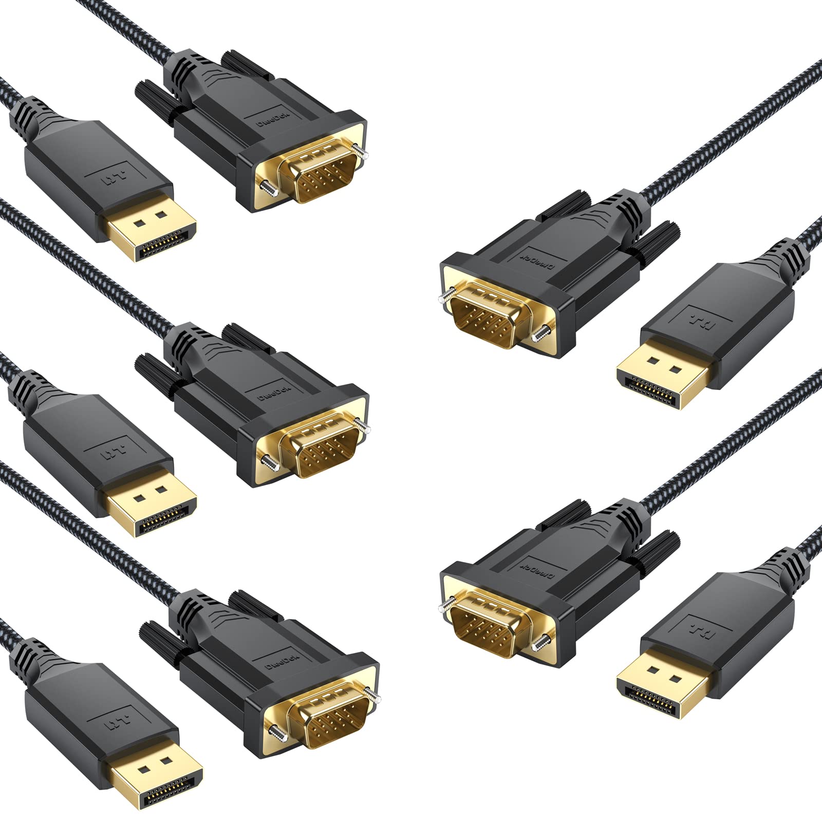 DteeDck DisplayPort to VGA Cable 3ft 5 Pack, DP Display Port to VGA Adapter Cable Converter Male to Male Braided Cord for Monito