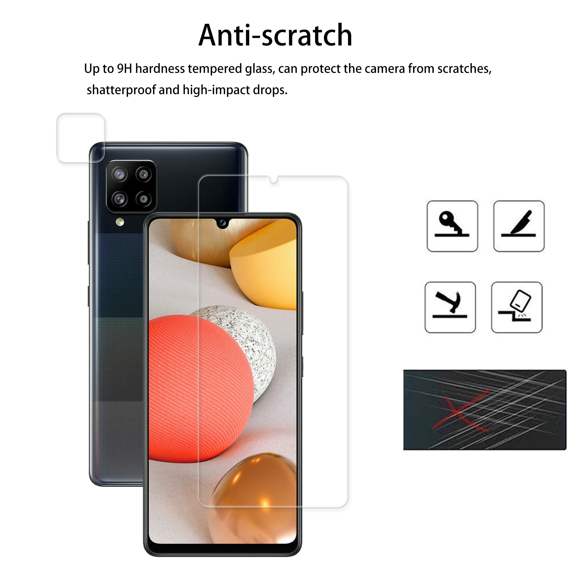 Hkkais Designed For Samsung Galaxy A42 5G Tempered Glass Screen Protector 2 Pack Camera Lens Protector Film 2 Pack