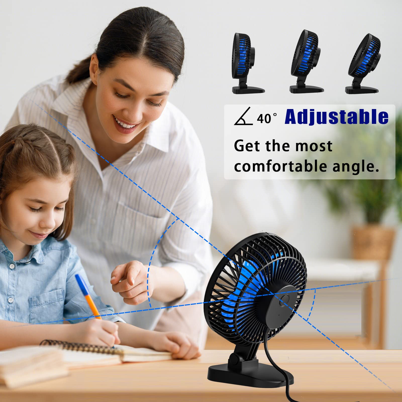 Usb Fan, Small Desk Fan, 4 Inch Quiet Desktop Fan, Usb Plug In, 3 Speeds, Personal Fan For Office,Home,Bedroom,Study,Powerful Ai