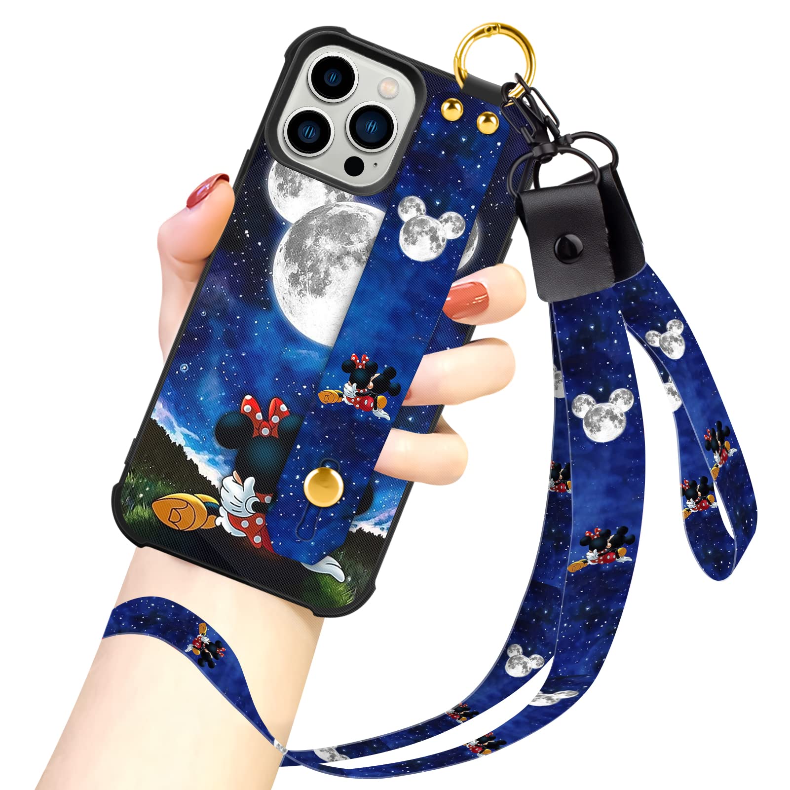 cuwana Cartoon Case for iPhone 14 Pro Max Case 6.7 Inch (2022) Cute Moon Blue Cartoon Character Design with Lanyard Wrist Strap 