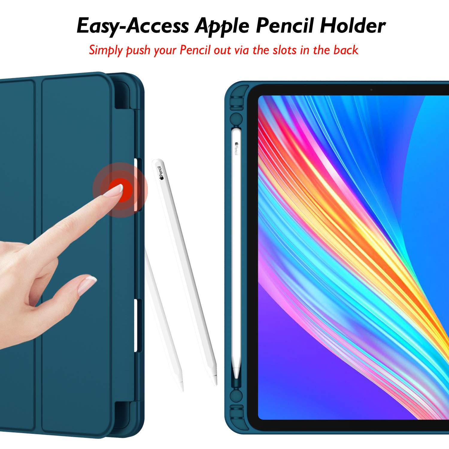 Imieet New Ipad Pro 12.9 Case 2022(6Th Gen)/2021(5Th Gen) With Pencil Holder [Support Ipad 2Nd Pencil Charging/Pair],Trifold Stand Smart Case With Soft Tpu Back,Auto Wake/Sleep(Teal)