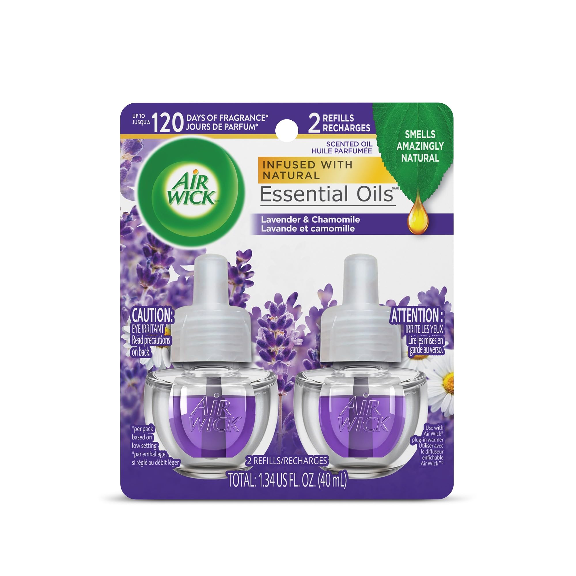 Air Wick Plug In Scented Oil Refill, 2Ct, Lavender & Chamomile, Essential Oils, Air Freshener